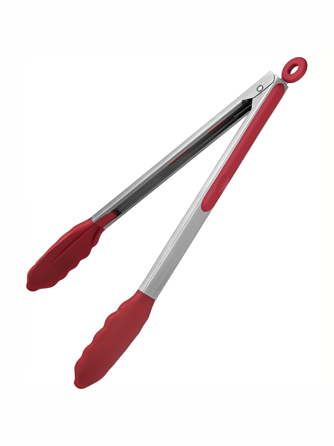 We3 Red And Silver Toned Stainless Steel Tongs