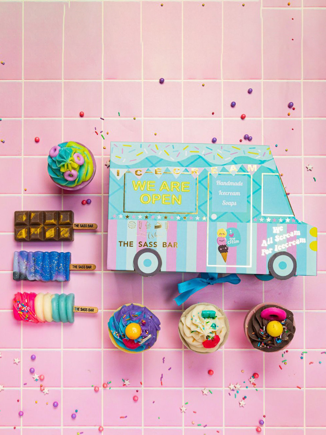 The Sass Bar Set Of 7 Ice Cream Truck Dessert Soap Gift Box With Cocoa Butter 1.10 Kg