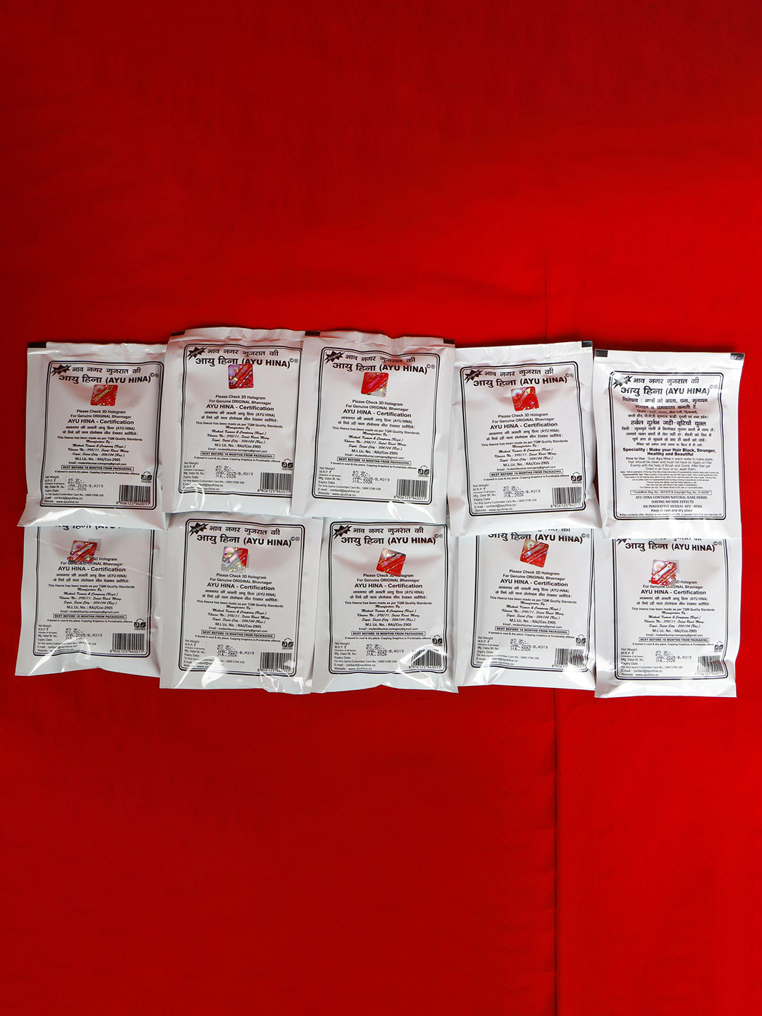 AYU HINA Set Of 10 Henna Powder Hair Color - 45 g Each - Natural Black