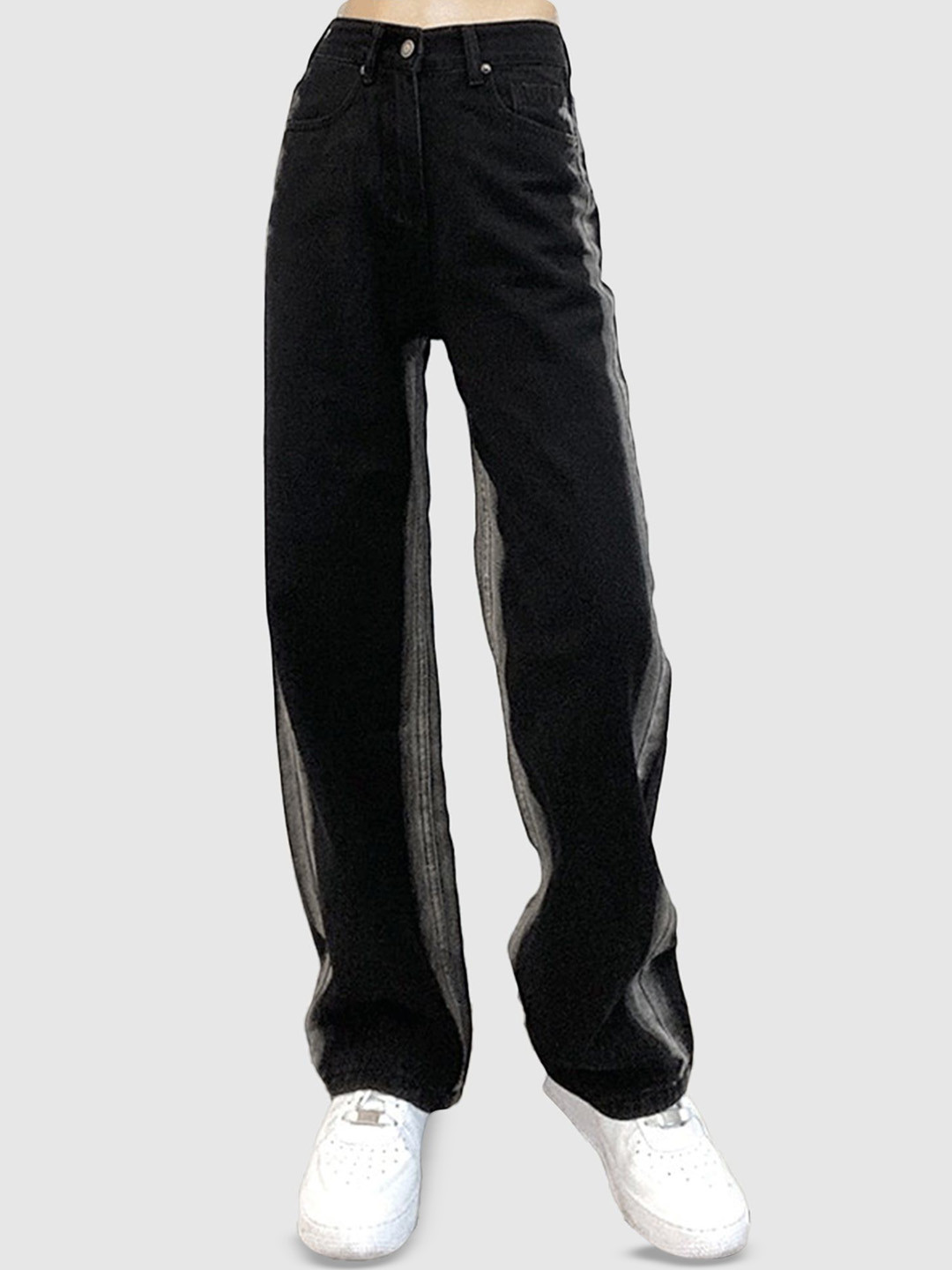 Outzidr Women Comfort Relaxed Fit Dual Tone Washed Straight Denim Jeans