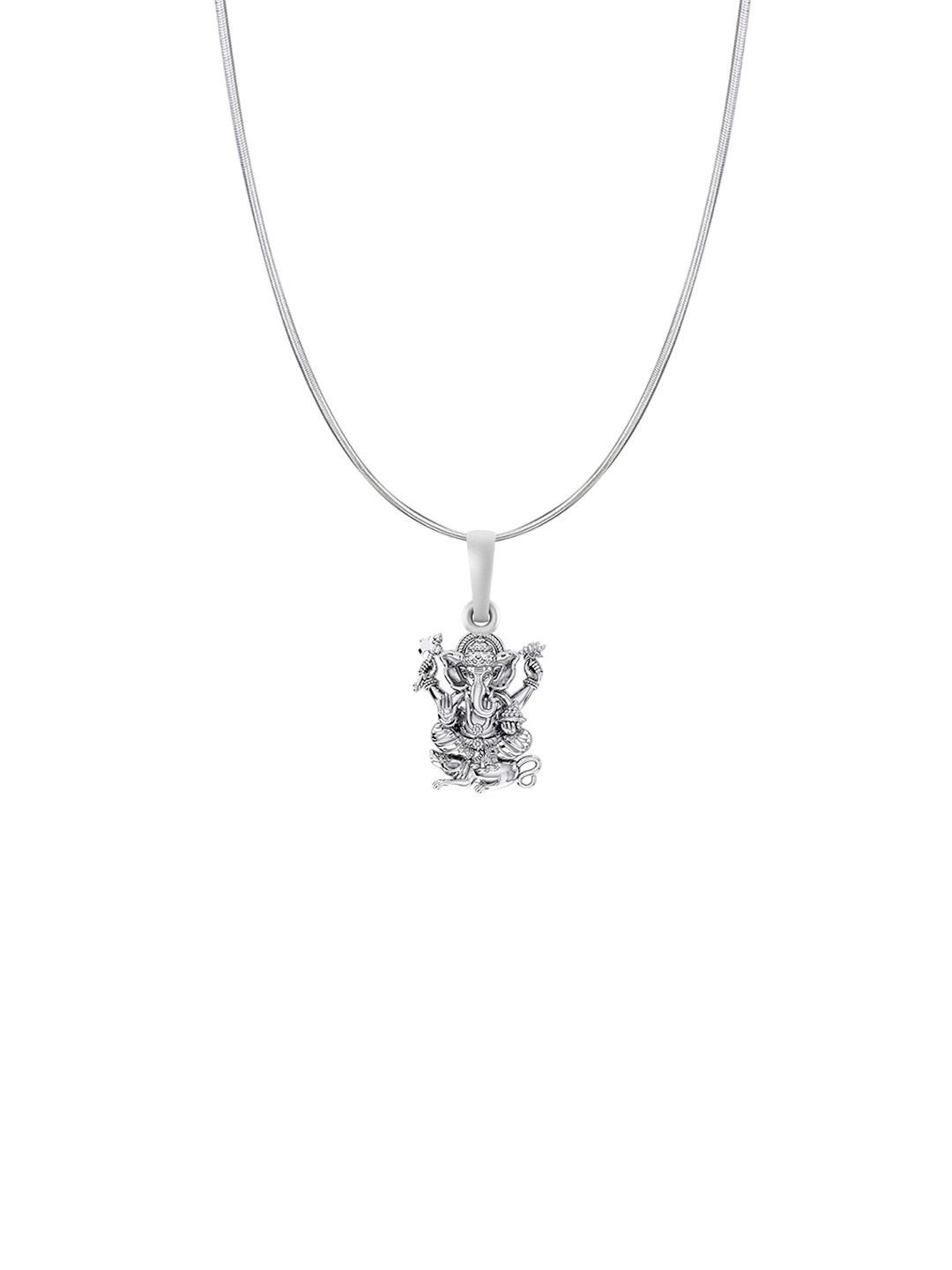 Metronaut Men 925 Sterling Silver Ganesh Pendant With Snake Chain