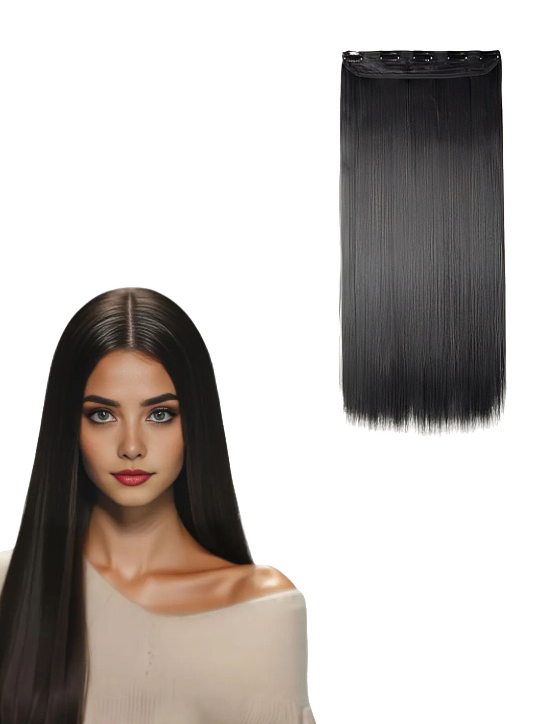 VIEWS Clip-In Straight Scalp Topper Hair Extension - Black - 24 In