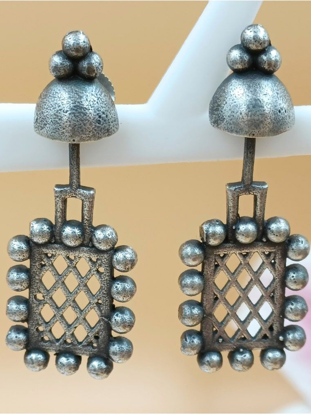 BLACKBOX Geometric Shaped Oxidised Drop Earrings