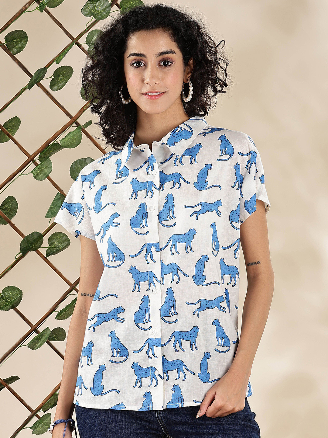 Anouk Women Short Sleeve Animal Print Regular Top