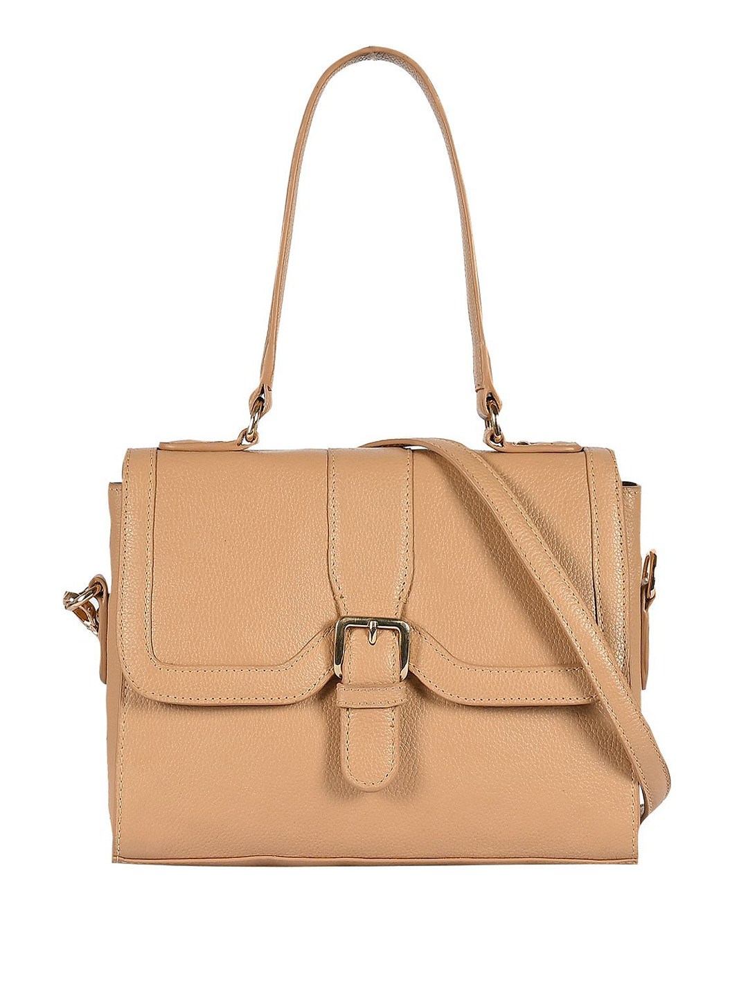 eske Women Beige Solid Dual Strap Spacious Compartment Leather Work Office Casual Tote Bag