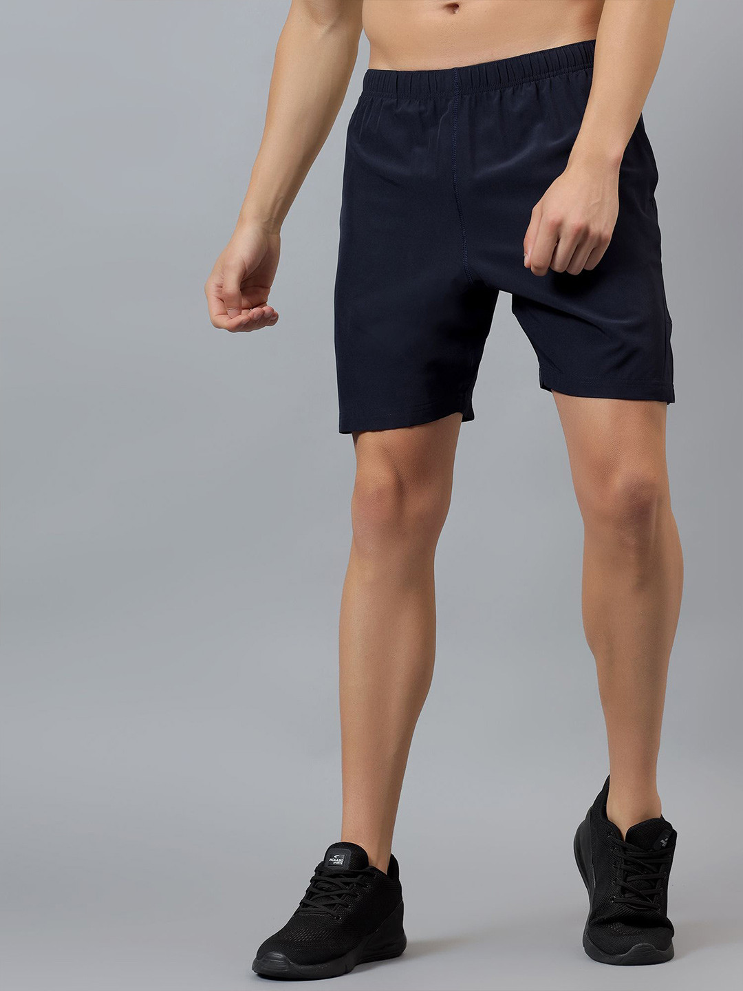 DIDA Mens Navy Blue Mid-Rise Sports Shorts with Pockets