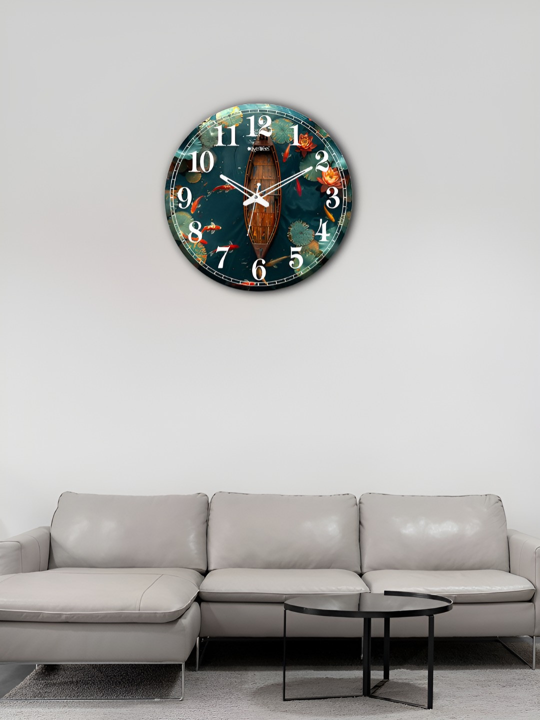 OLIVE TREE Wooden Wall Clock Green Printed Round Contemporary Wall Clock