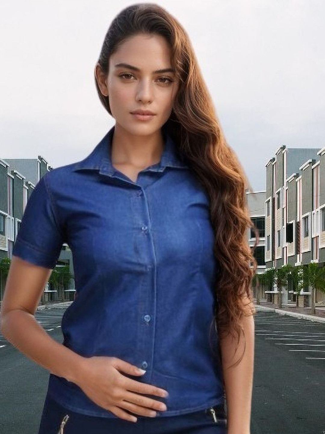 GIRLS WITH WINGS Women Spread Collar Slim Fit Denim Shirt