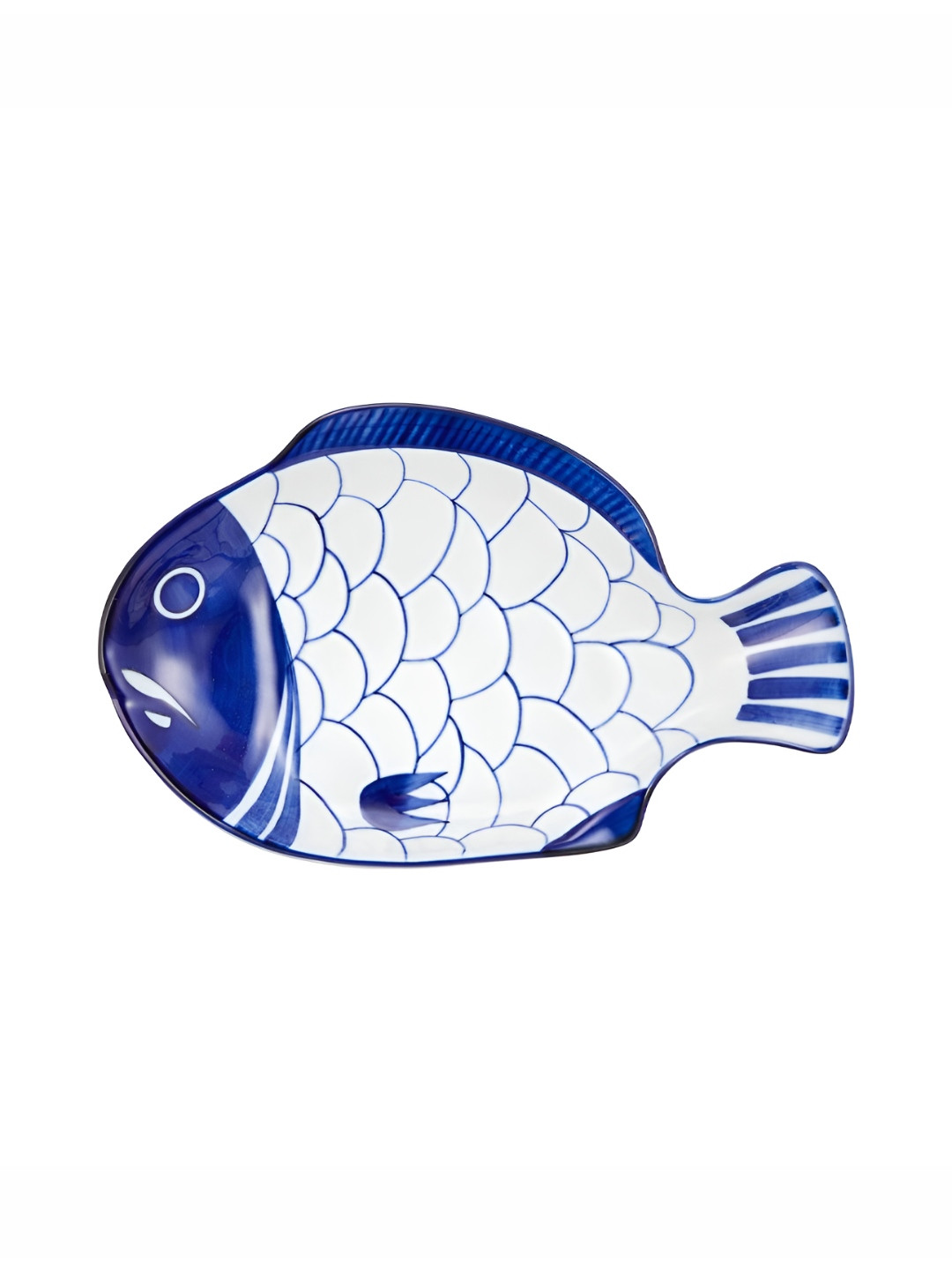 Copacabana Blue And White 4 Pieces Porcelain Microwave Safe Glossy Fish Plates