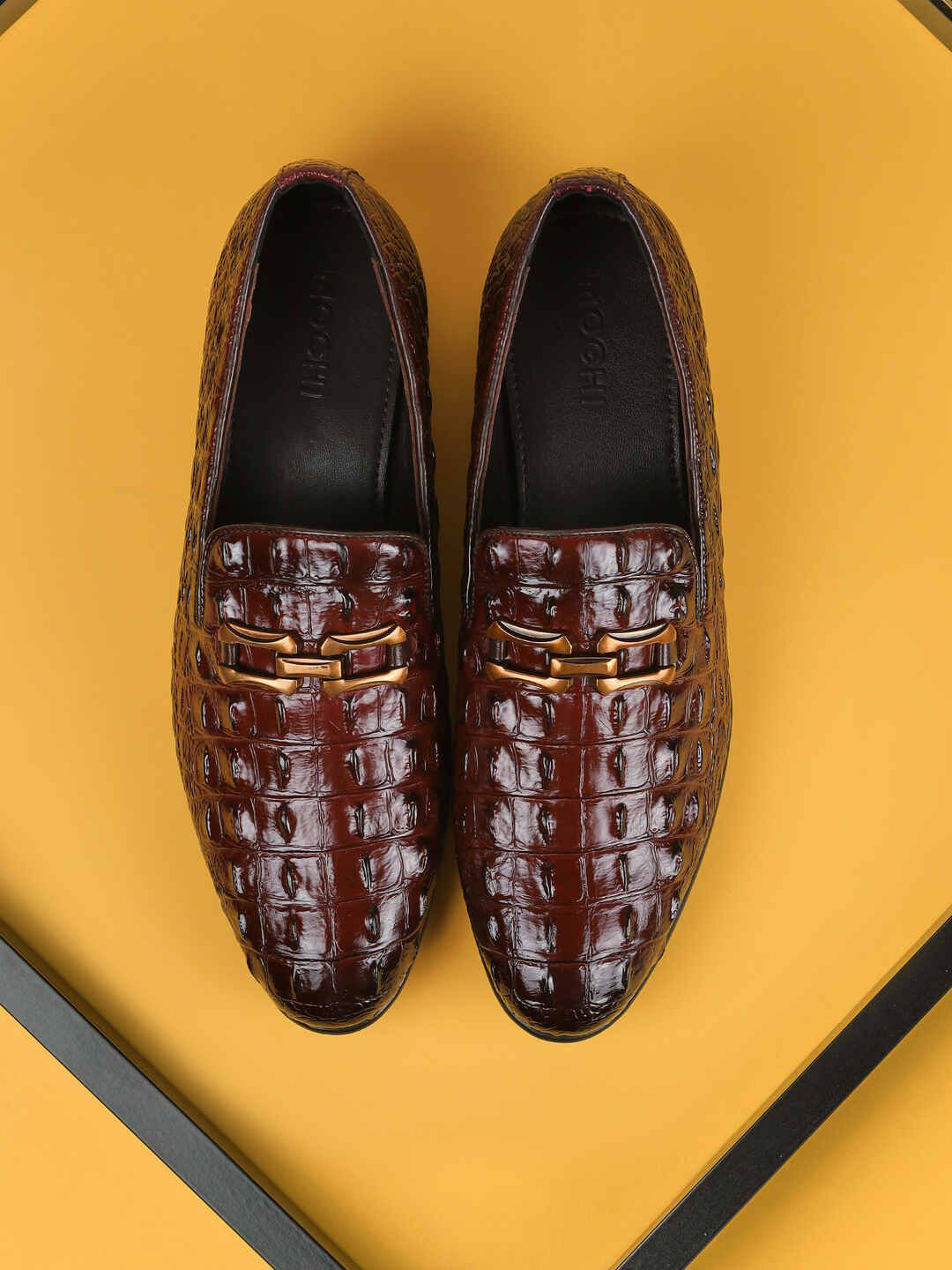 Mochi Men Woven Designed Leather Formal Loafers