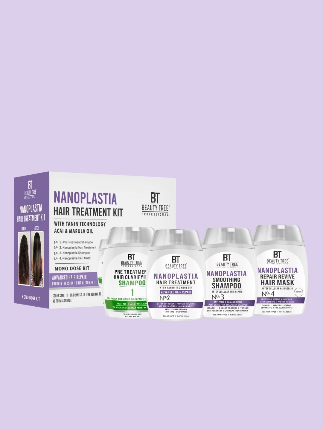 Beauty Tree Nanoplatia Hair Treatment Mono Dose With Tannin & Acai Oil - 120 ml Each
