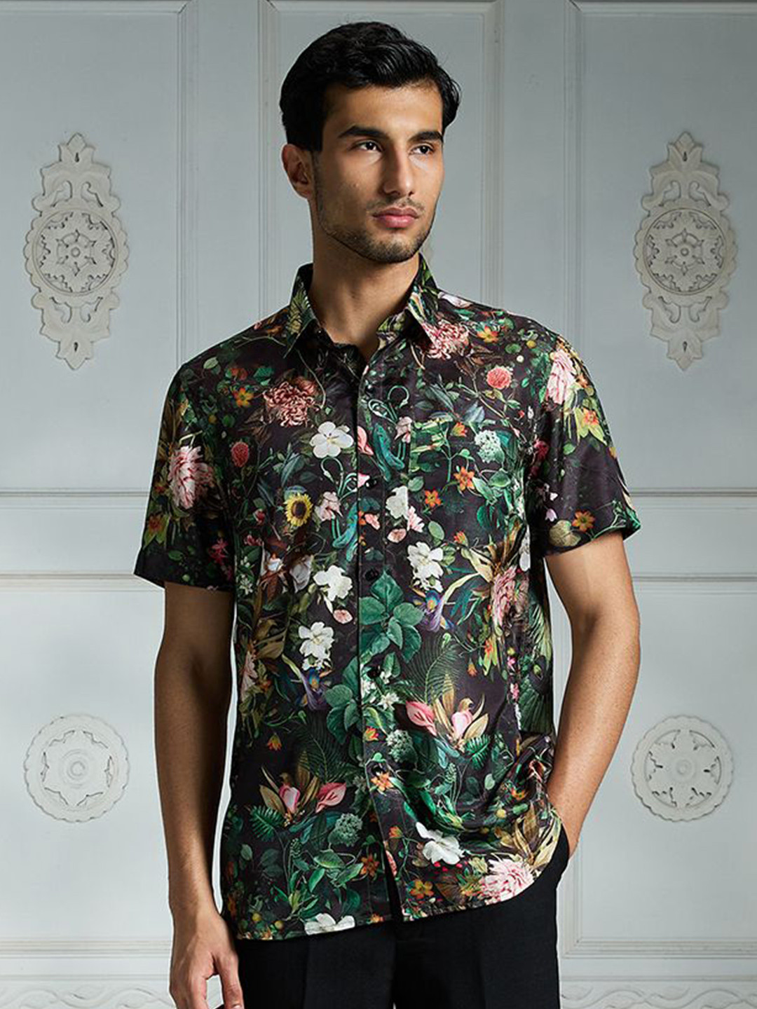 Rivaar By Rocky Star Men Floral Printed Silk Casual Shirt