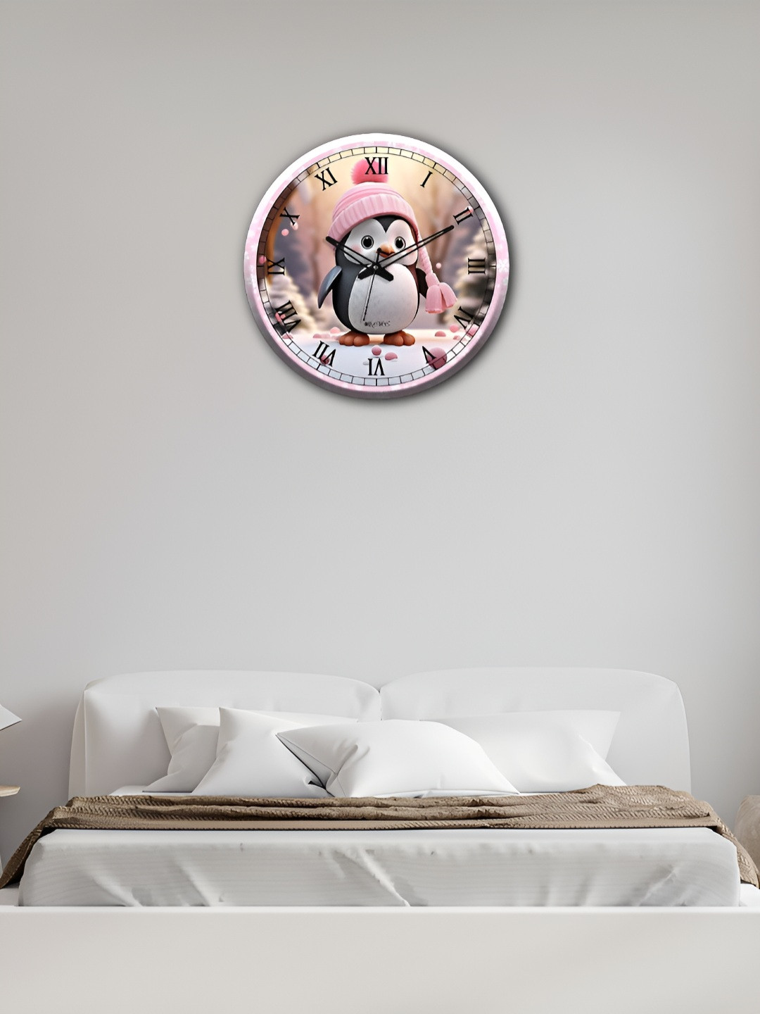 OLIVE TREE Easy to Read Pink Wood Large Display Round Battery Analogue Wall Clock-30.5cm