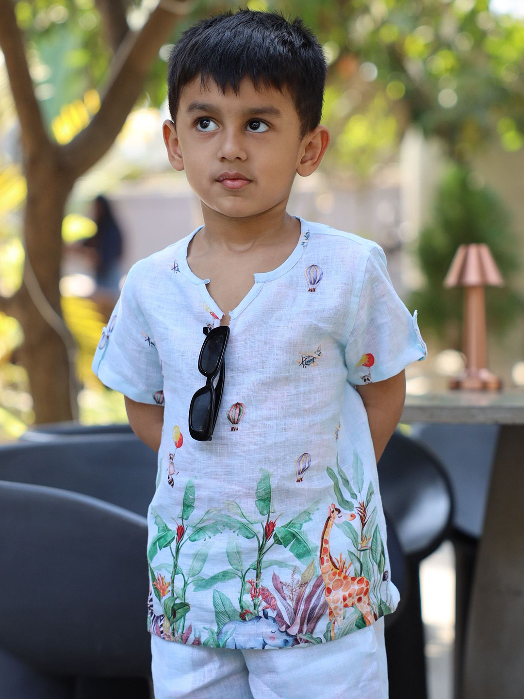 Funny Bones Clothings Boys Natures Flight Printed Linen Kurta With Shorts
