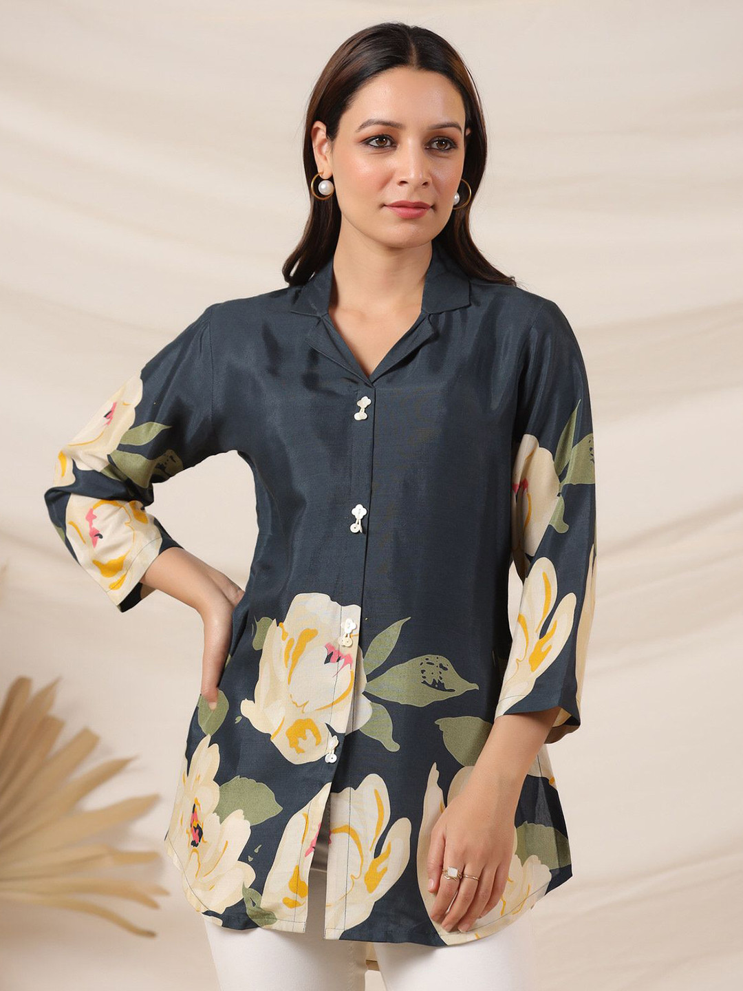 JISORA  Women Printed Pure Silk Top