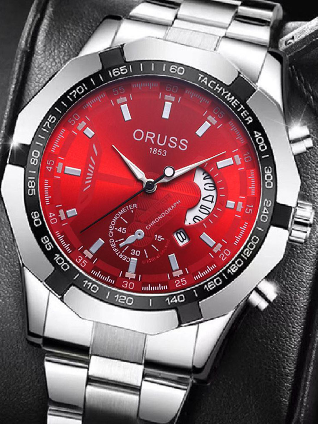 ORUSS Men Dial & Stainless Steel Straps Date Aperture Analogue Watch IFDIACGBDCCD