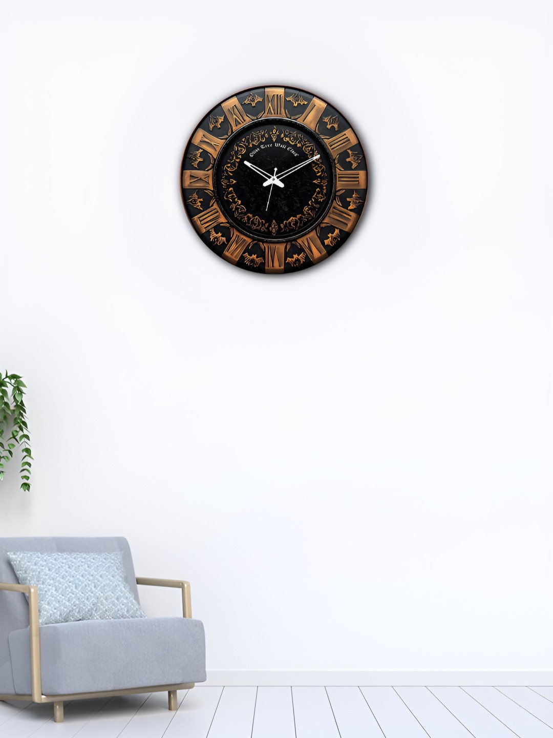 OLIVE TREE Easy to Read Black Wood Large Display Round Battery Analogue Wall Clock-30cm