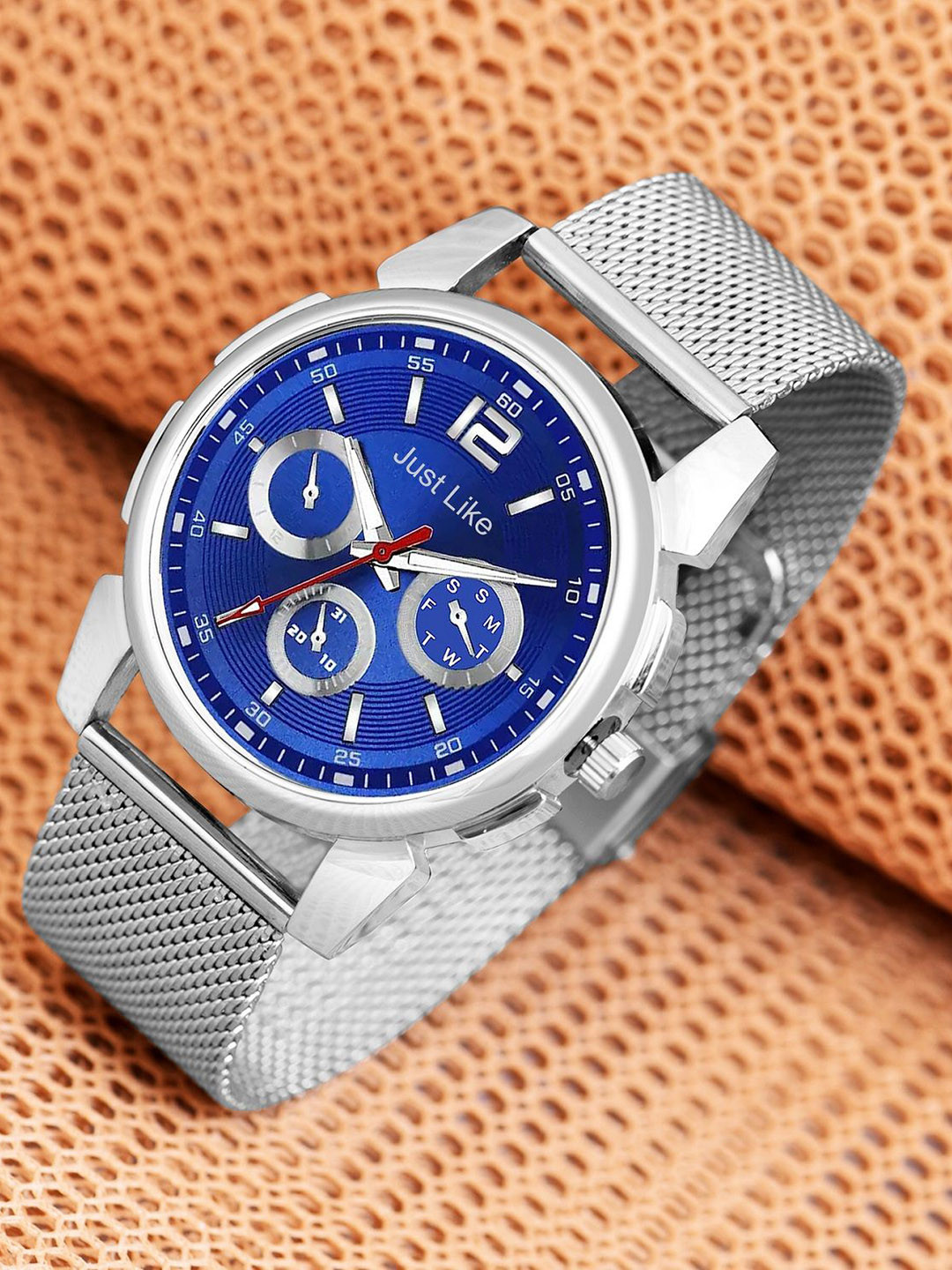 JUST LIKE Men Dial & Stainless Steel Bracelet Style Straps Watch Sefar j-16 tigada blue