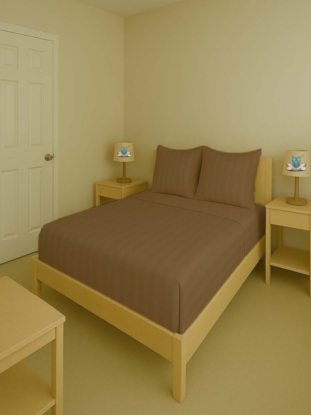 Sleeping Owls- because your sleep matters Tan 300 TC King Bedsheet Set 2.74 m x 2.74 m