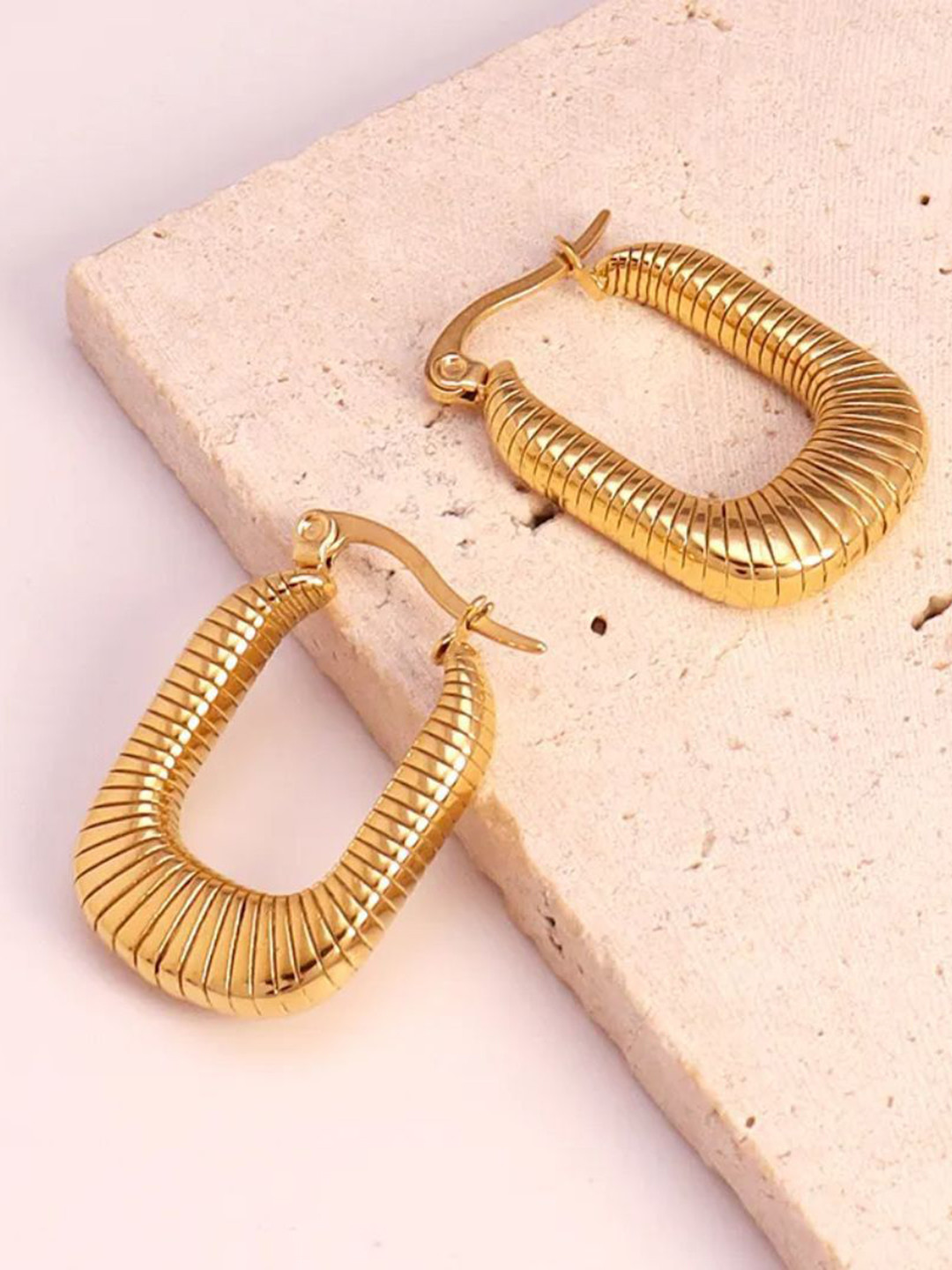 JEWILLEY Stainless Steel Gold-Plated Square Shaped Anti Tarnish Hoop Earrings