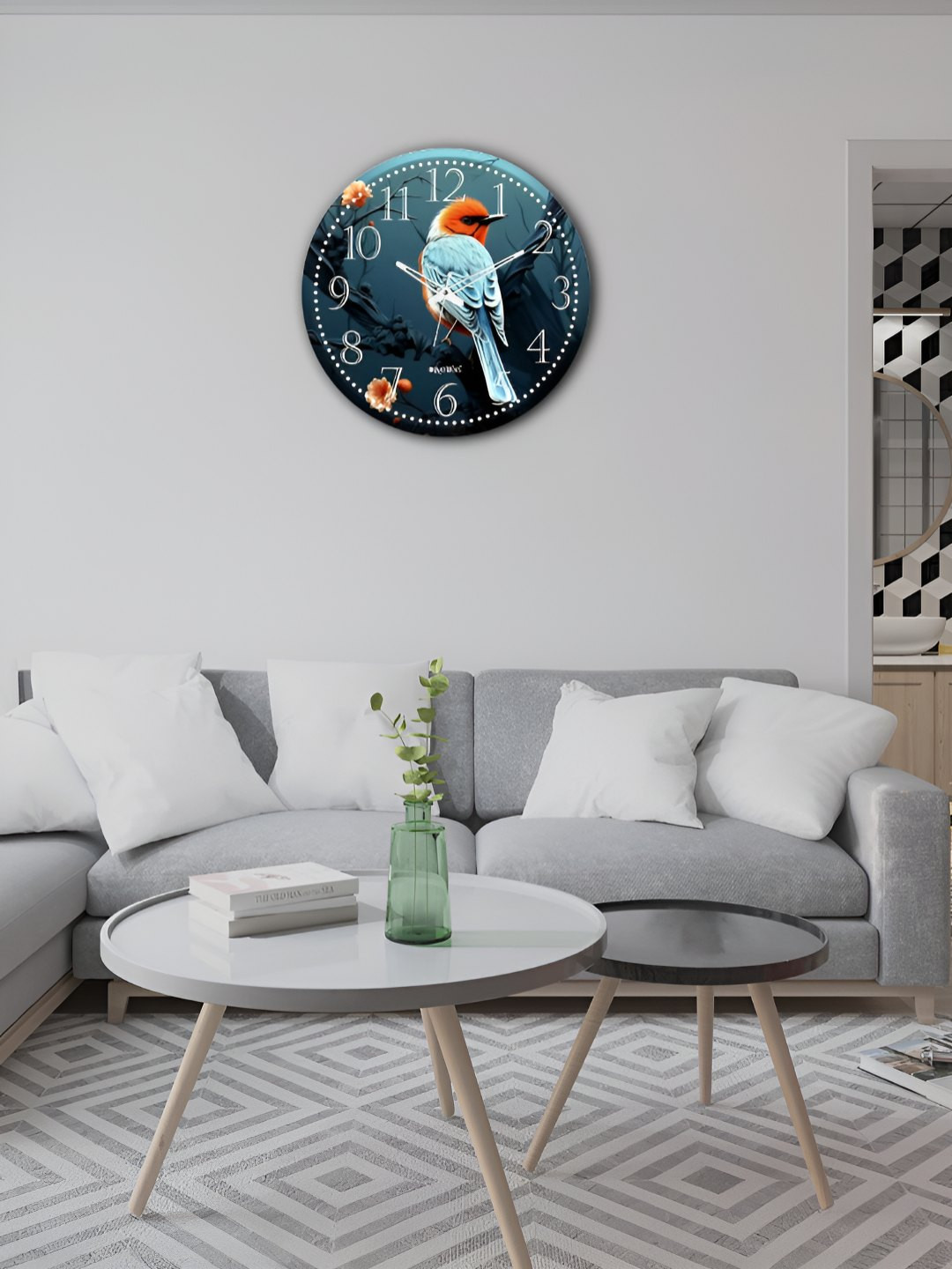 OLIVE TREE Navy Blue Wood Large Display Round Battery Analogue Wall Clock-30cm