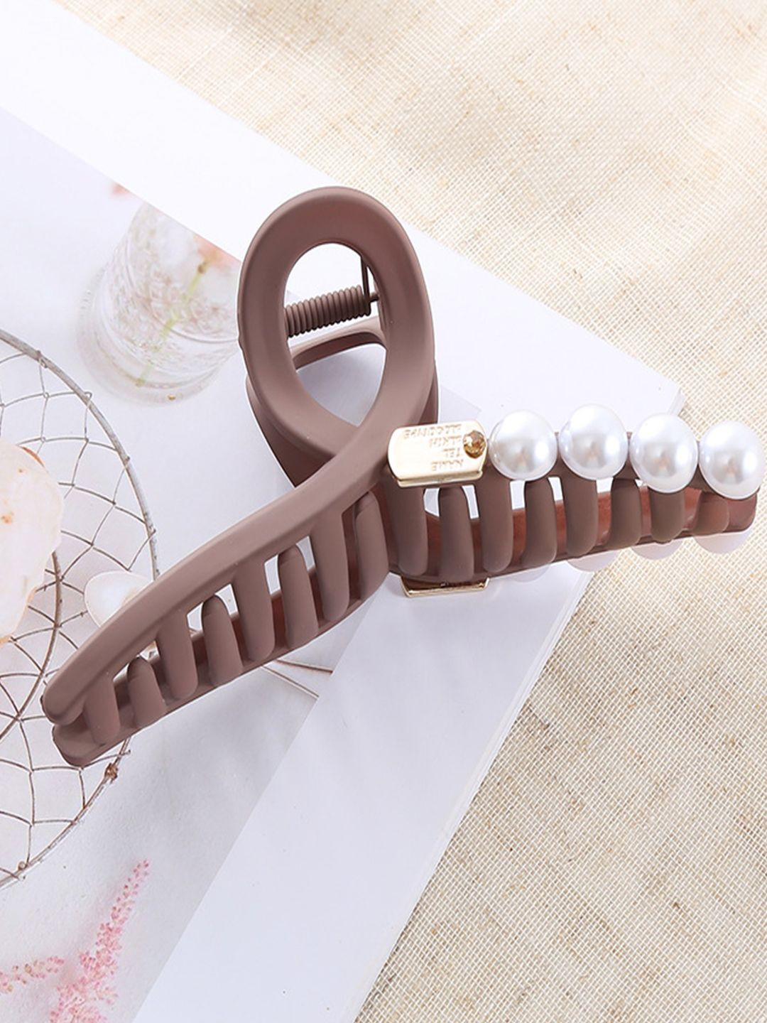 LYKAA Set of 1 Brown Pearl Big Hair Clutcher Claw Clip