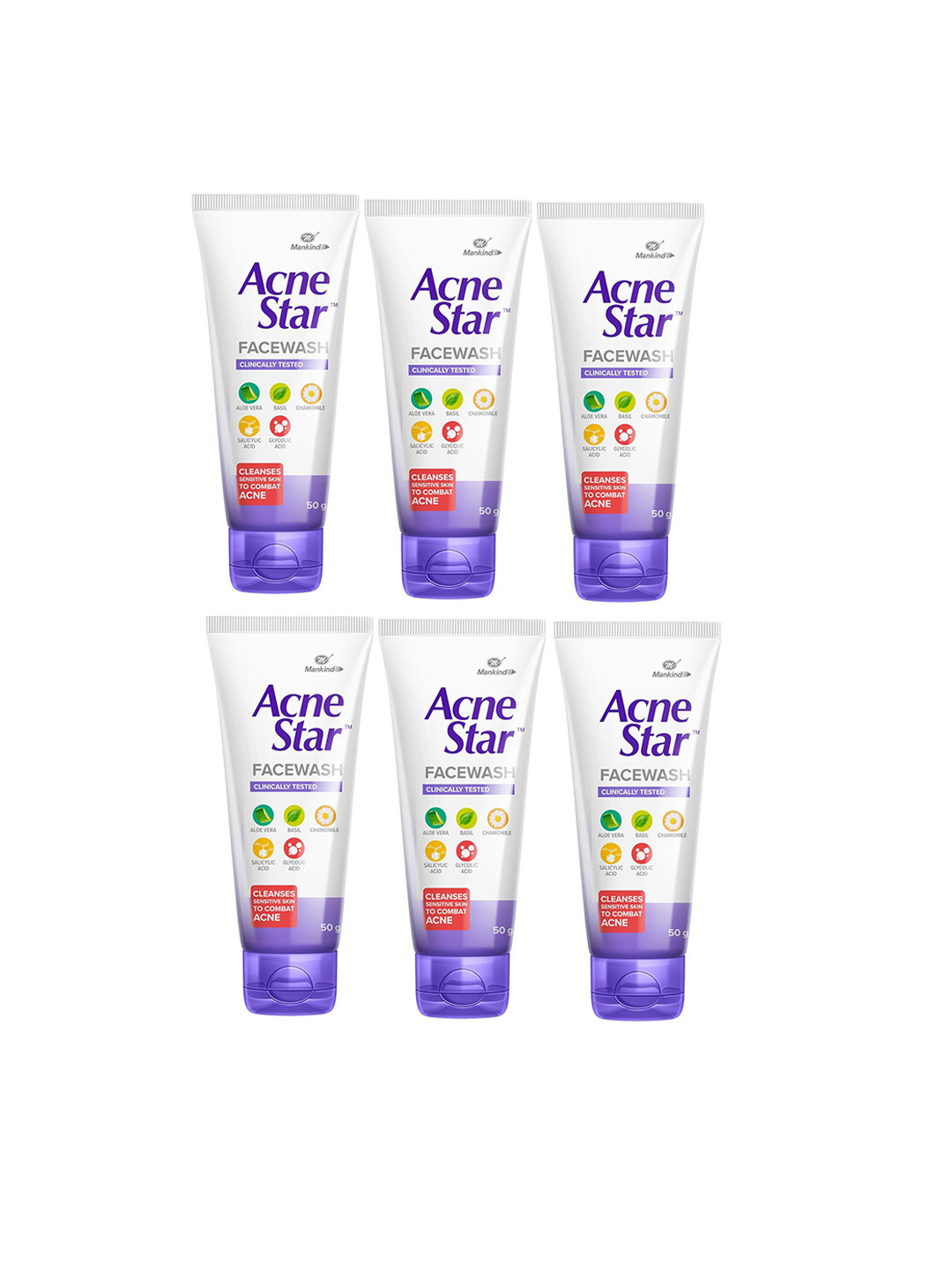 AcneStar Set Of 6 Anti-Acne Face Wash- 50 g Each