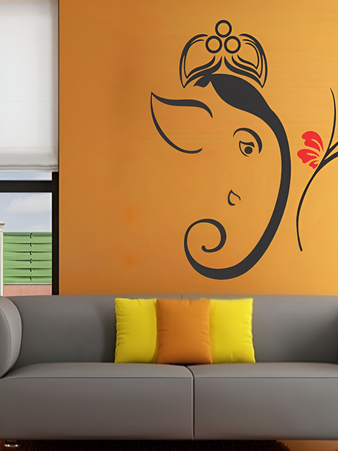 LANSTICK Black Printed Creative Ganesha Spirtual Wallpaper
