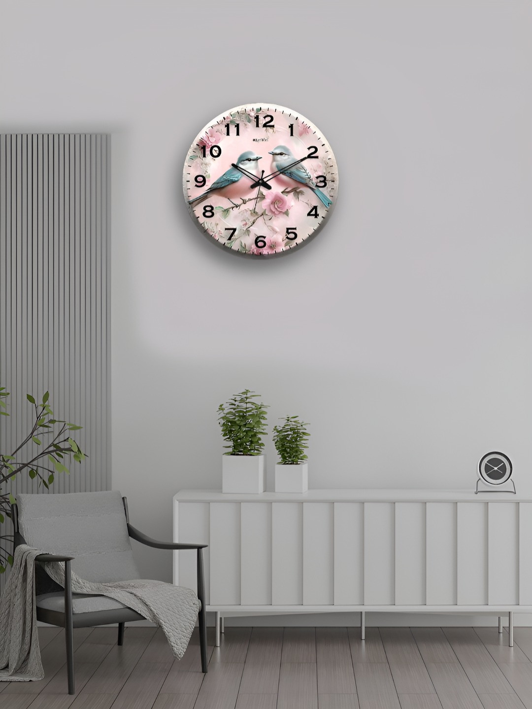 OLIVE TREE Wooden Wall Clock Pink & Black Printed Round Contemporary Wall Clock