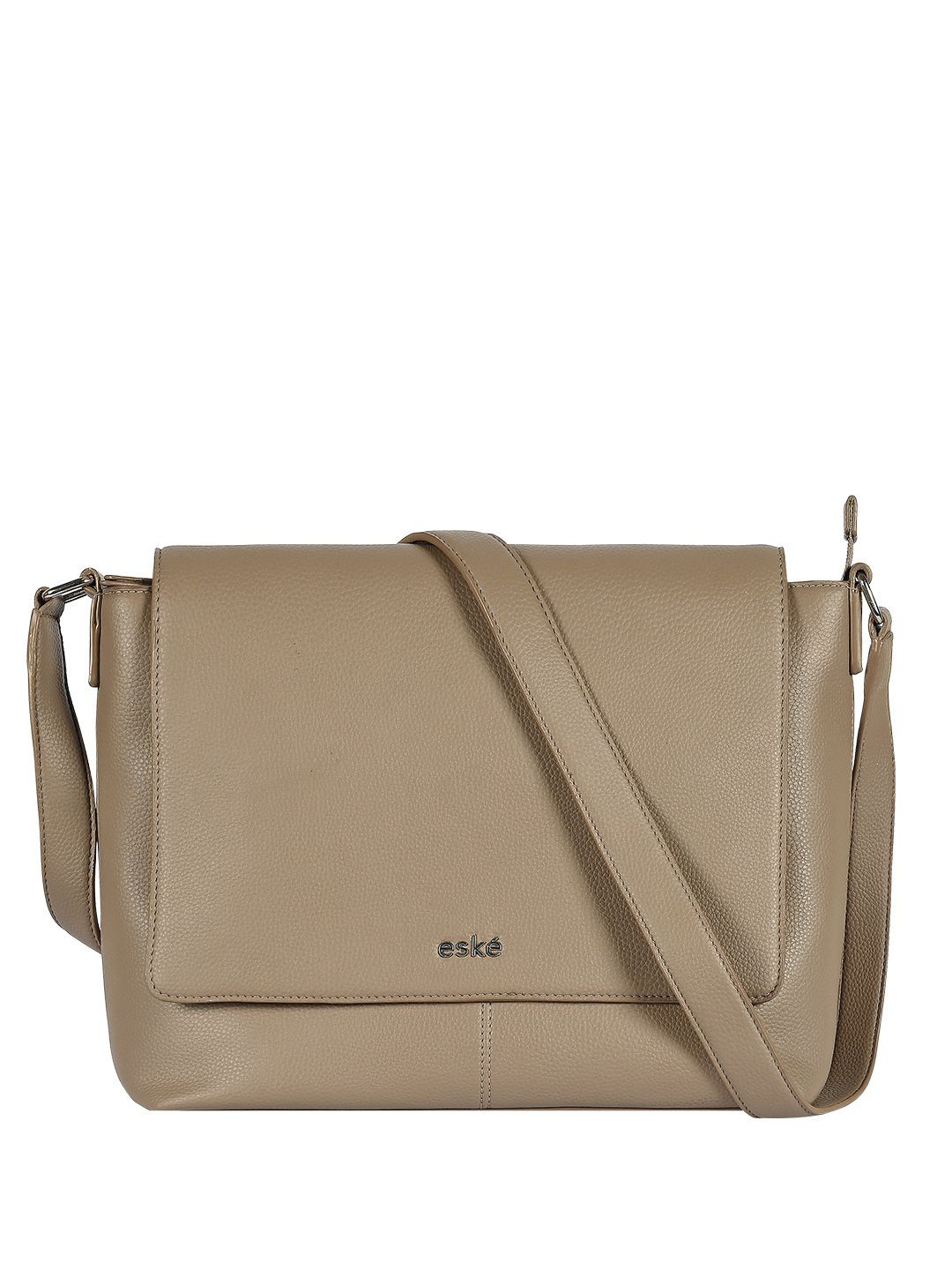 eske Women Beige Solid Adjustable Strap Versatile Compact Leather Crossbody Shoulder Bag