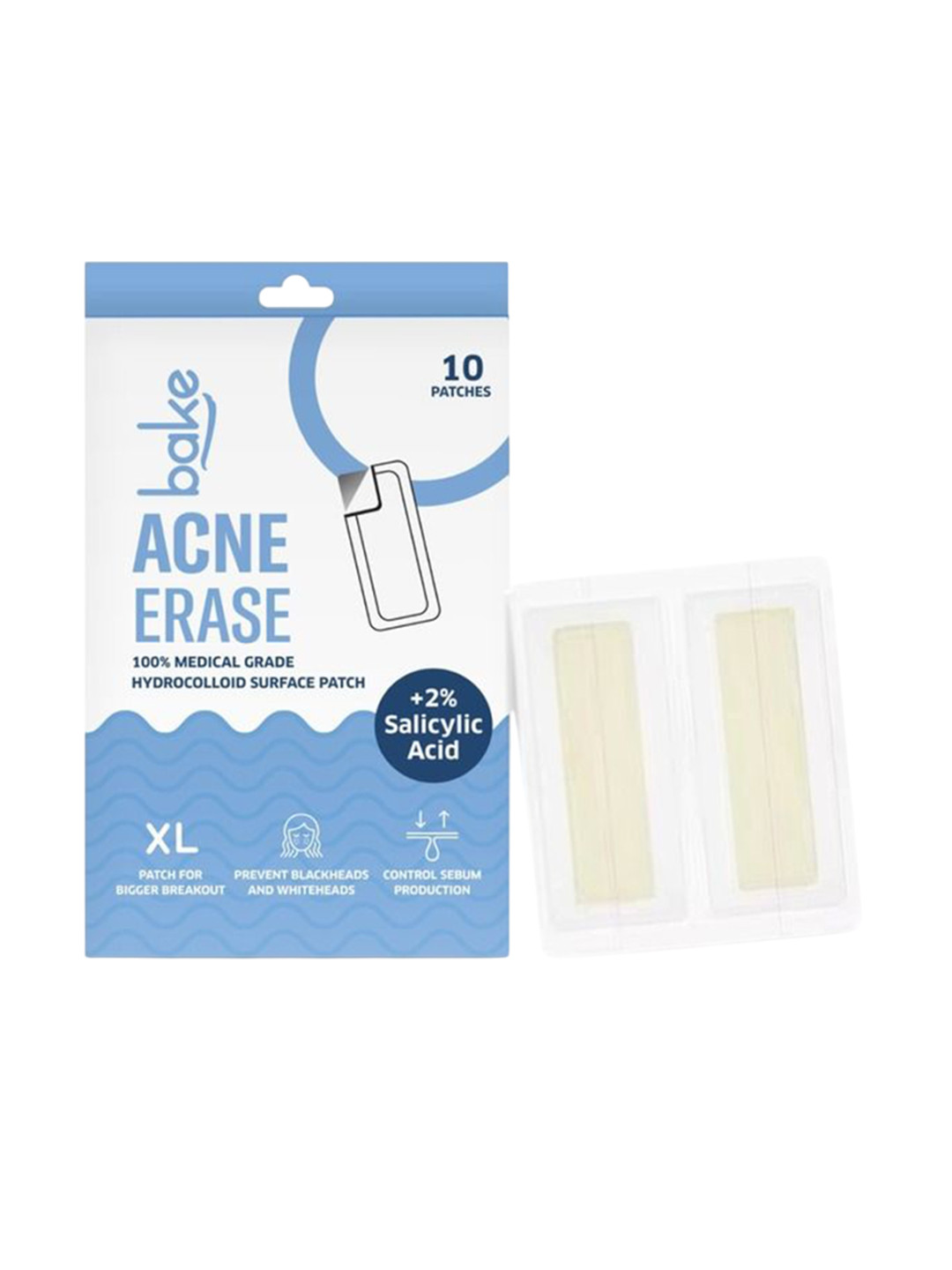 BAKE 2% Salicylic Acid Acne Erase Medical Grade Hydrocolloid Surface Patch XL - 10 Strips