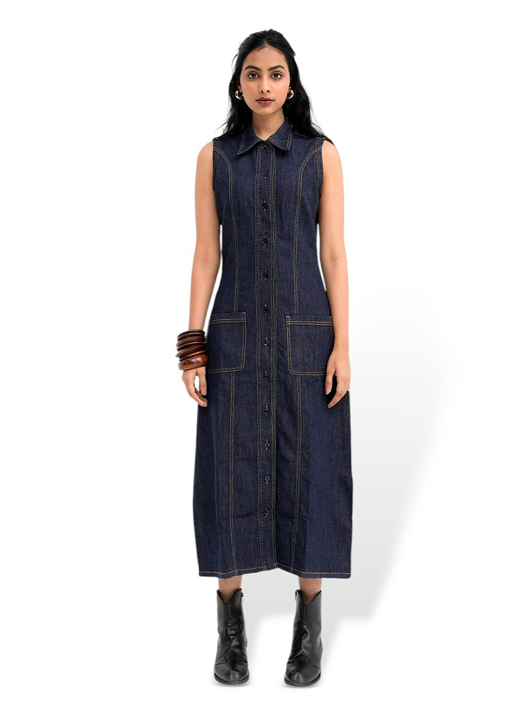 DAYER Women Denim A-Line Maxi Dress
