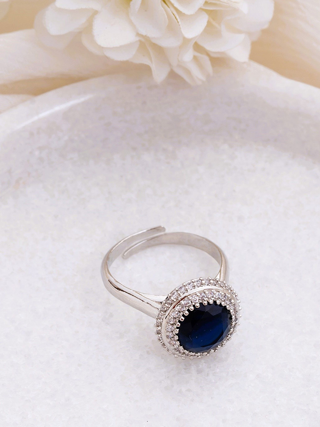 Manikya Rhodium-Plated Cubic Zirconia StuddedFingerRing