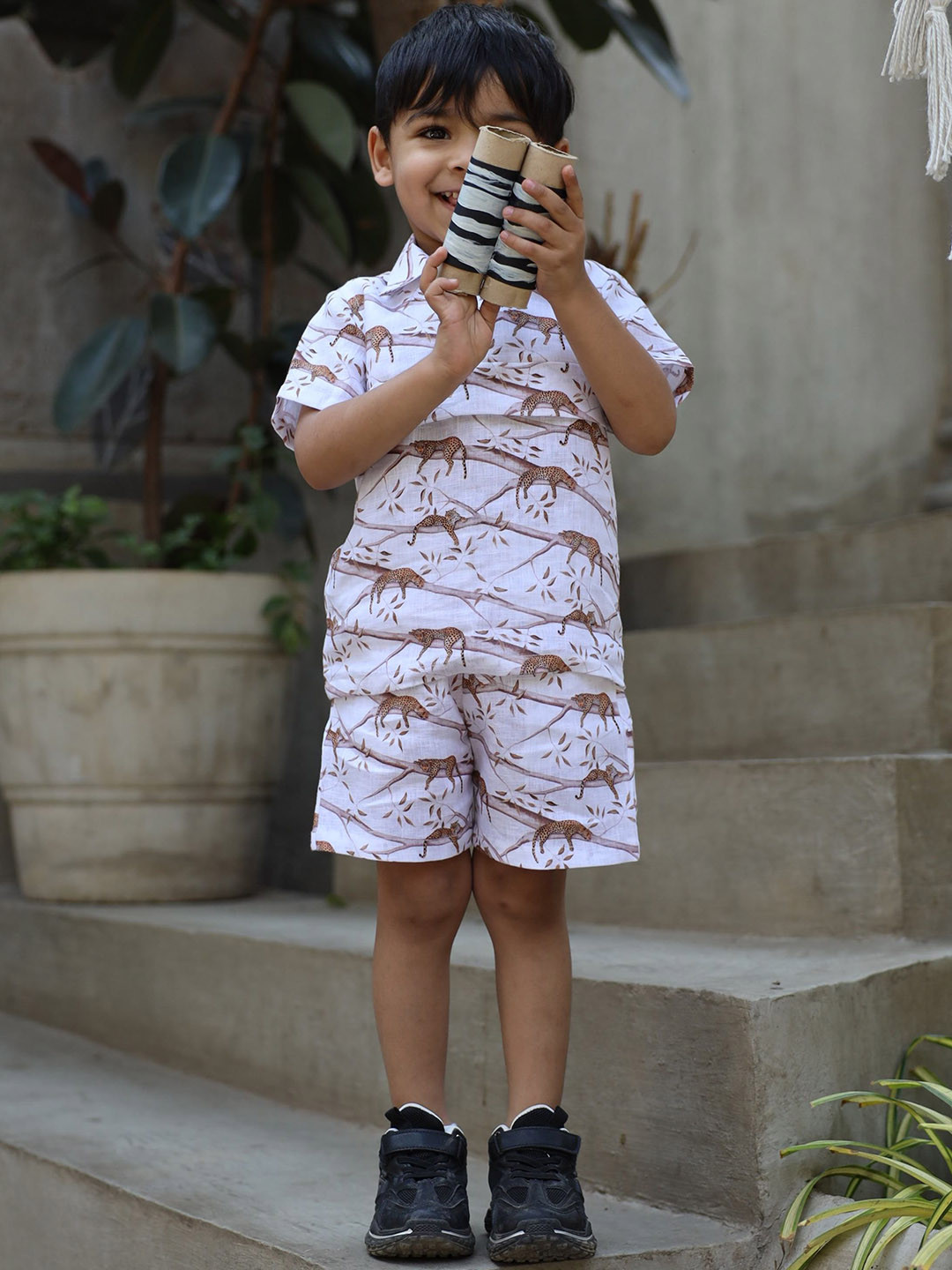 Funny Bones Clothings Infant Printed Linen Shirt With Shorts