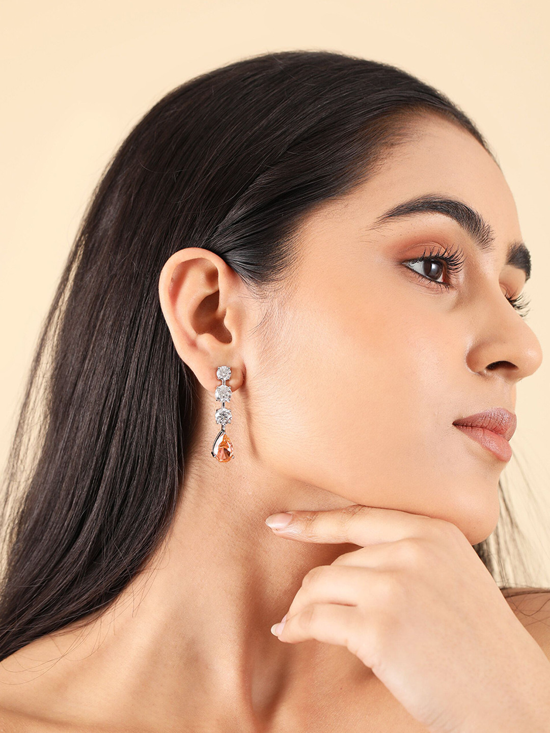 SilverIshq 925 Sterling Silver Rhodium-Plated CZ Studded Contemporary Drop Earrings