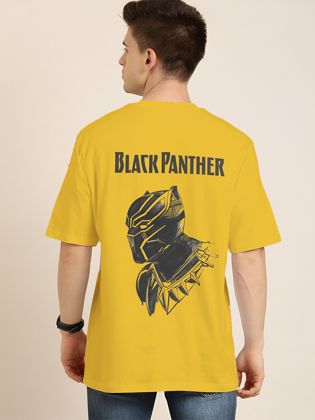 Jack Paris Men Black Panther Printed Relaxed Fit Cotton T-shirt