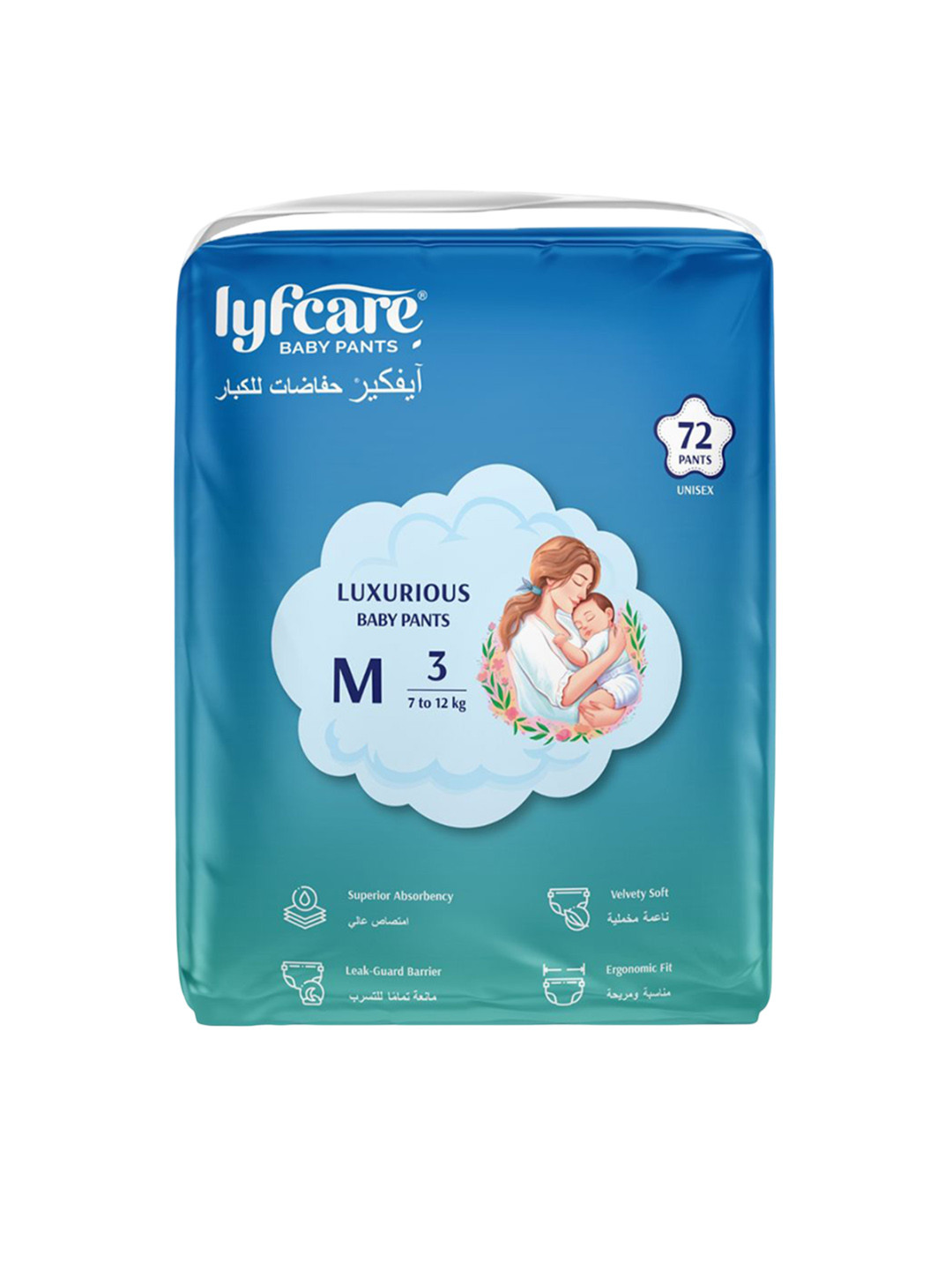 Lyfcare Luxurious Leak Protection Baby Pants - M - 72 Pcs