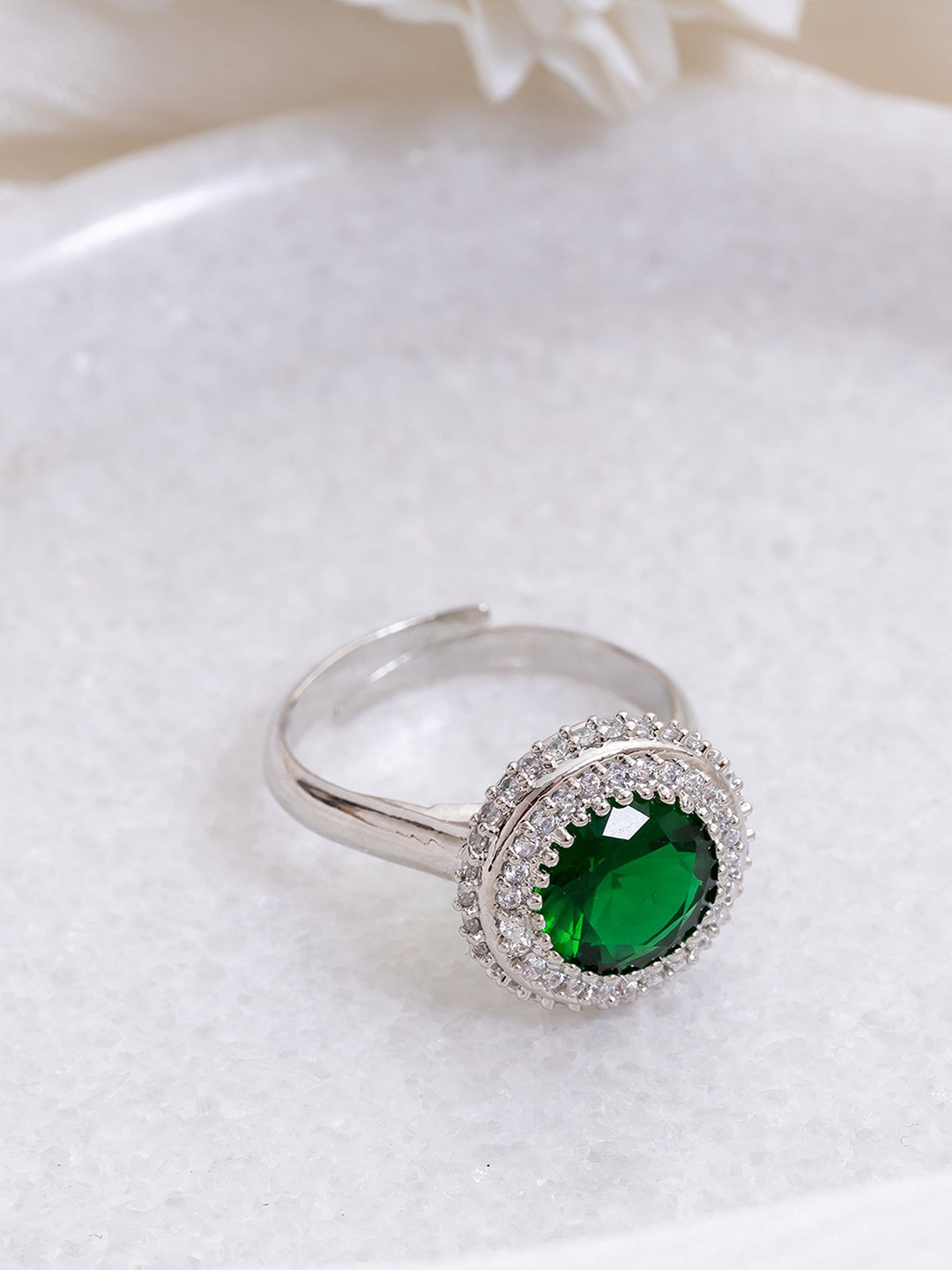 Manikya Rhodium-Plated Cubic Zirconia StuddedFingerRing