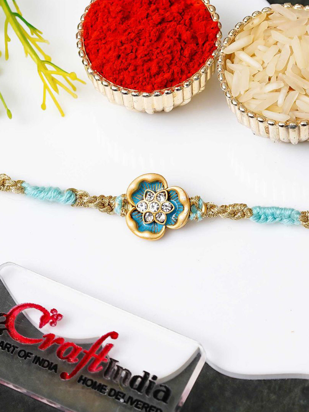 eCraftIndia Stone Studded Flowers Design Thread Rakhi