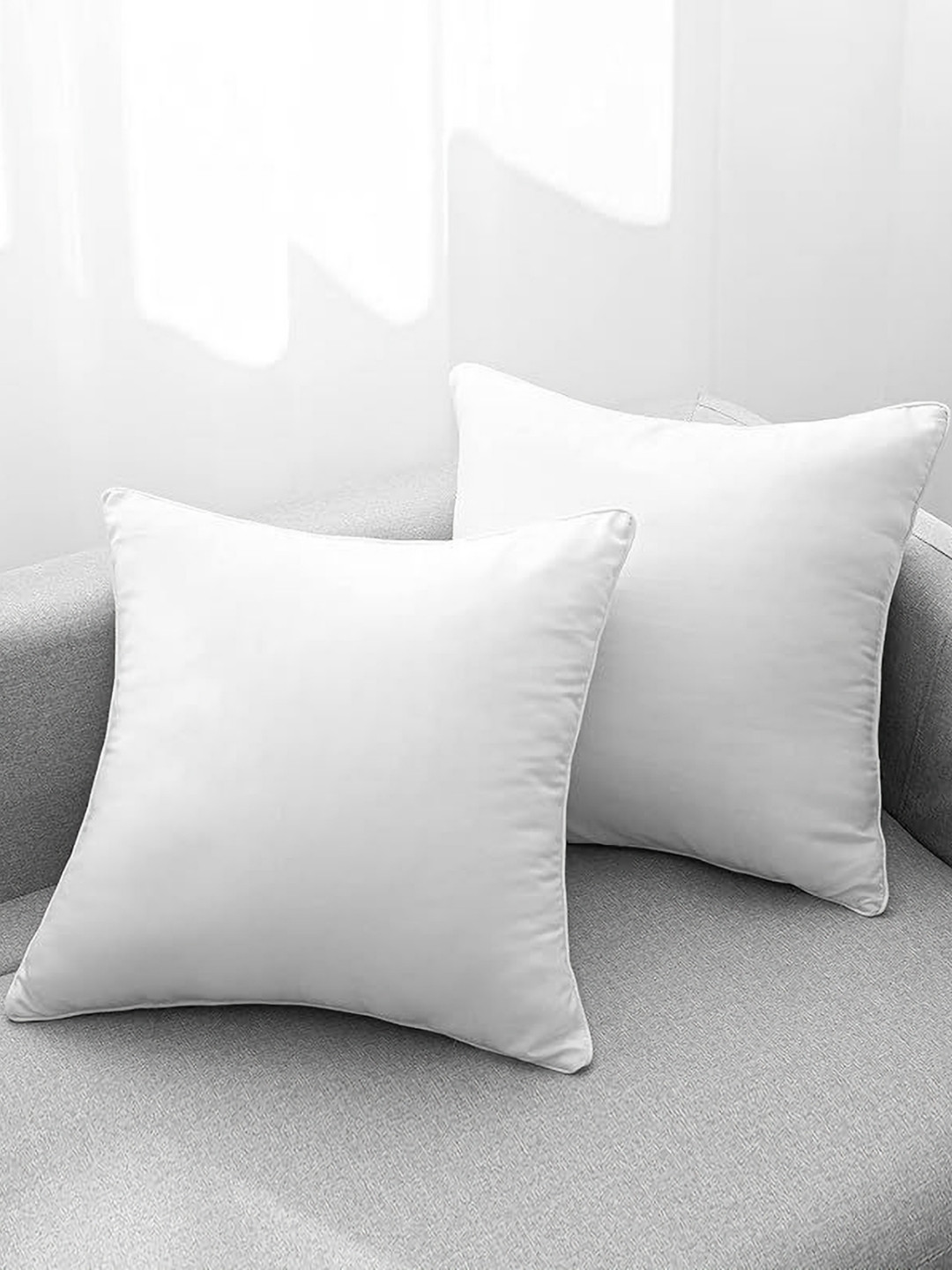 MORADO 2-Pcs White Pure Cotton Square Soft Breathable Fluffy & Comfortable Cushions