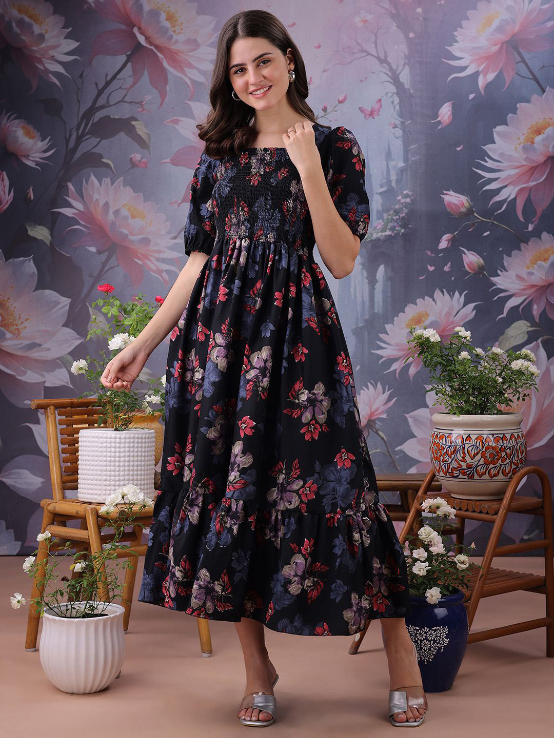 DEKLOOK Peter Pan Collar Fit & Flare Dress