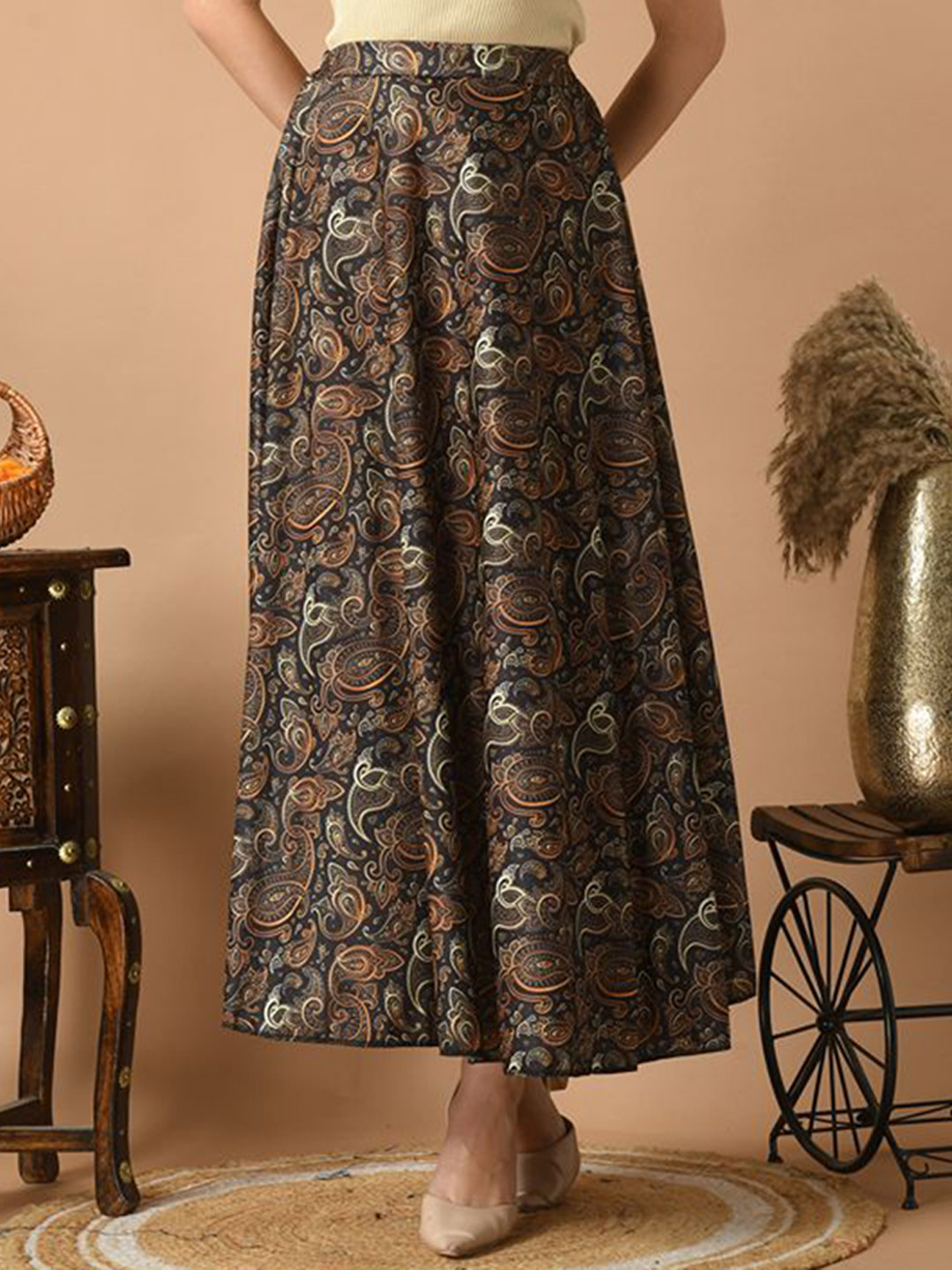 Vagisha Ethnic Printed Flared Maxi Skirt