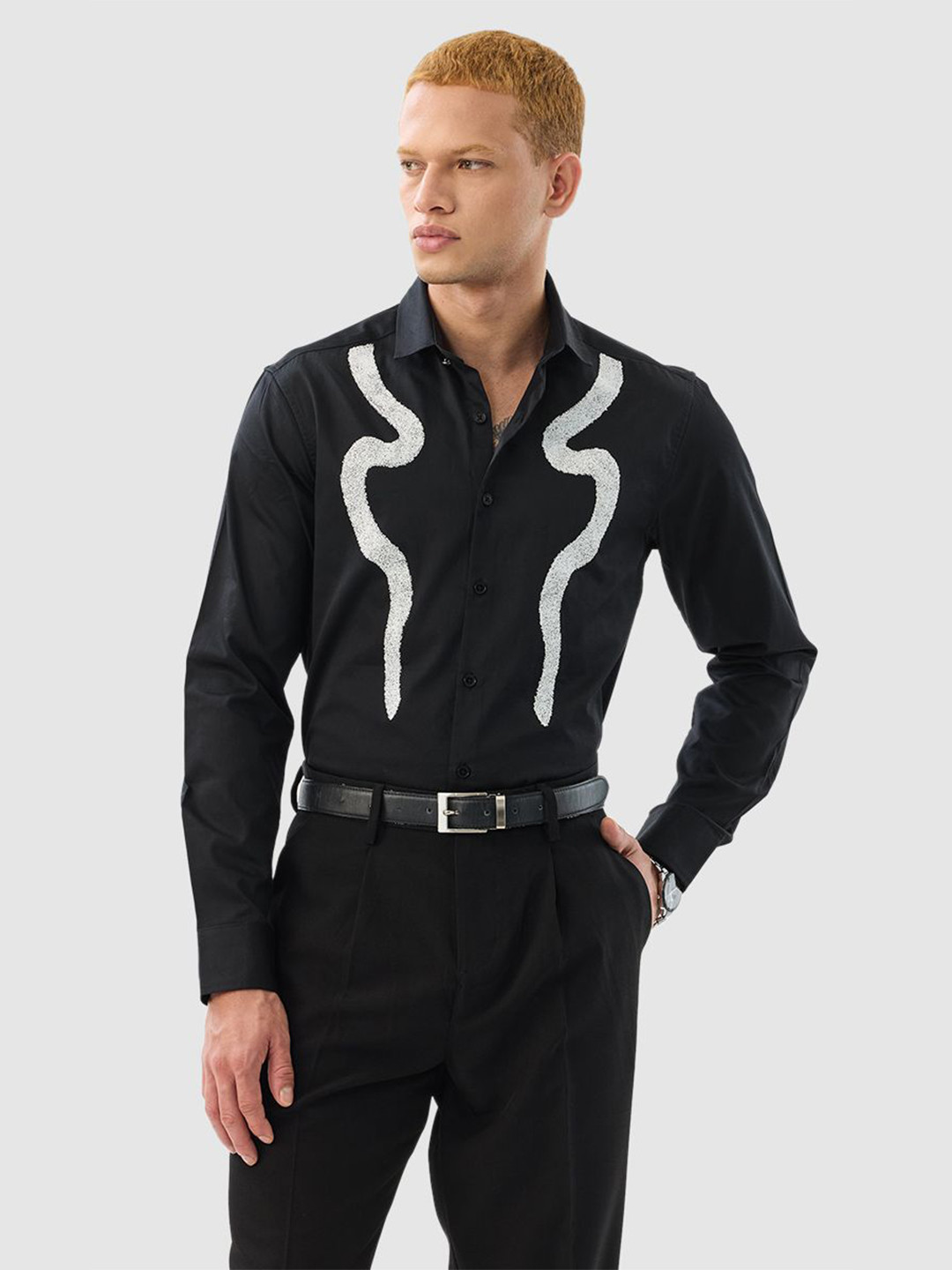 Snitch Men Black Textured Shirt