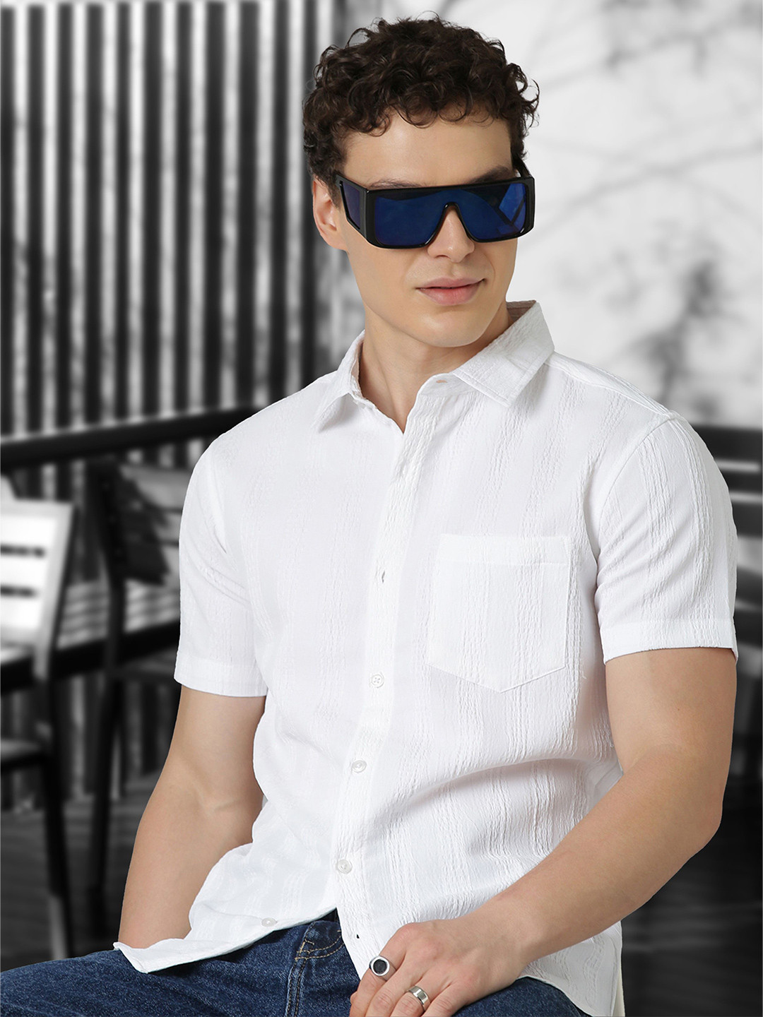 Mast & Harbour Men Striped Textured Classic Shirt