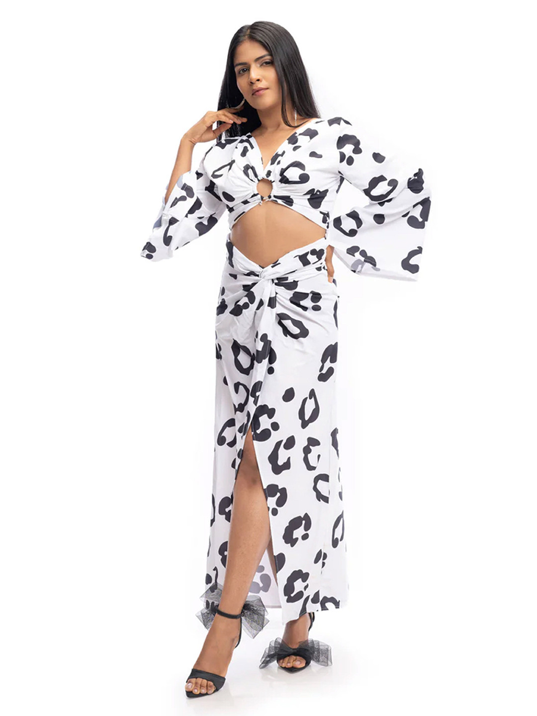 DRESICO Cutout Detail & Front Slit Abstract Print Dress