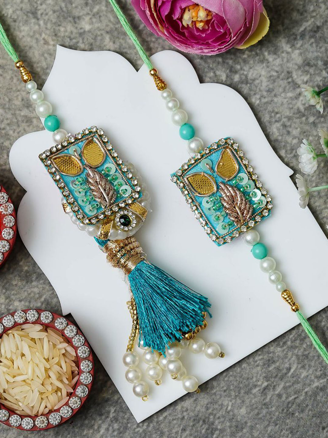 eCraftIndia Set of 2 Sky Blue Designer Thread Brother Rakhi