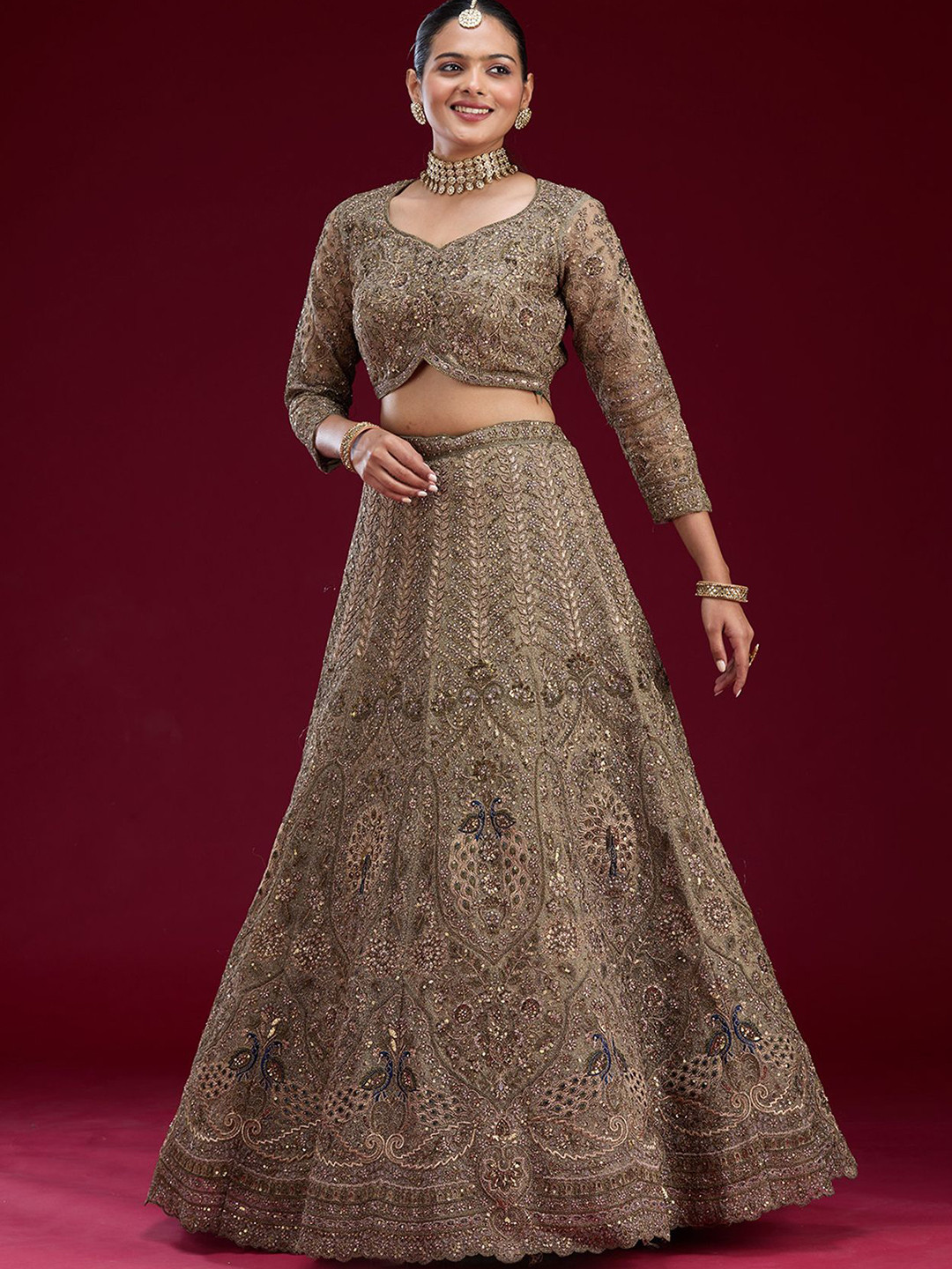 Koskii Embellished Sequinned Semi-Stitched Lehenga & Blouse With Dupatta
