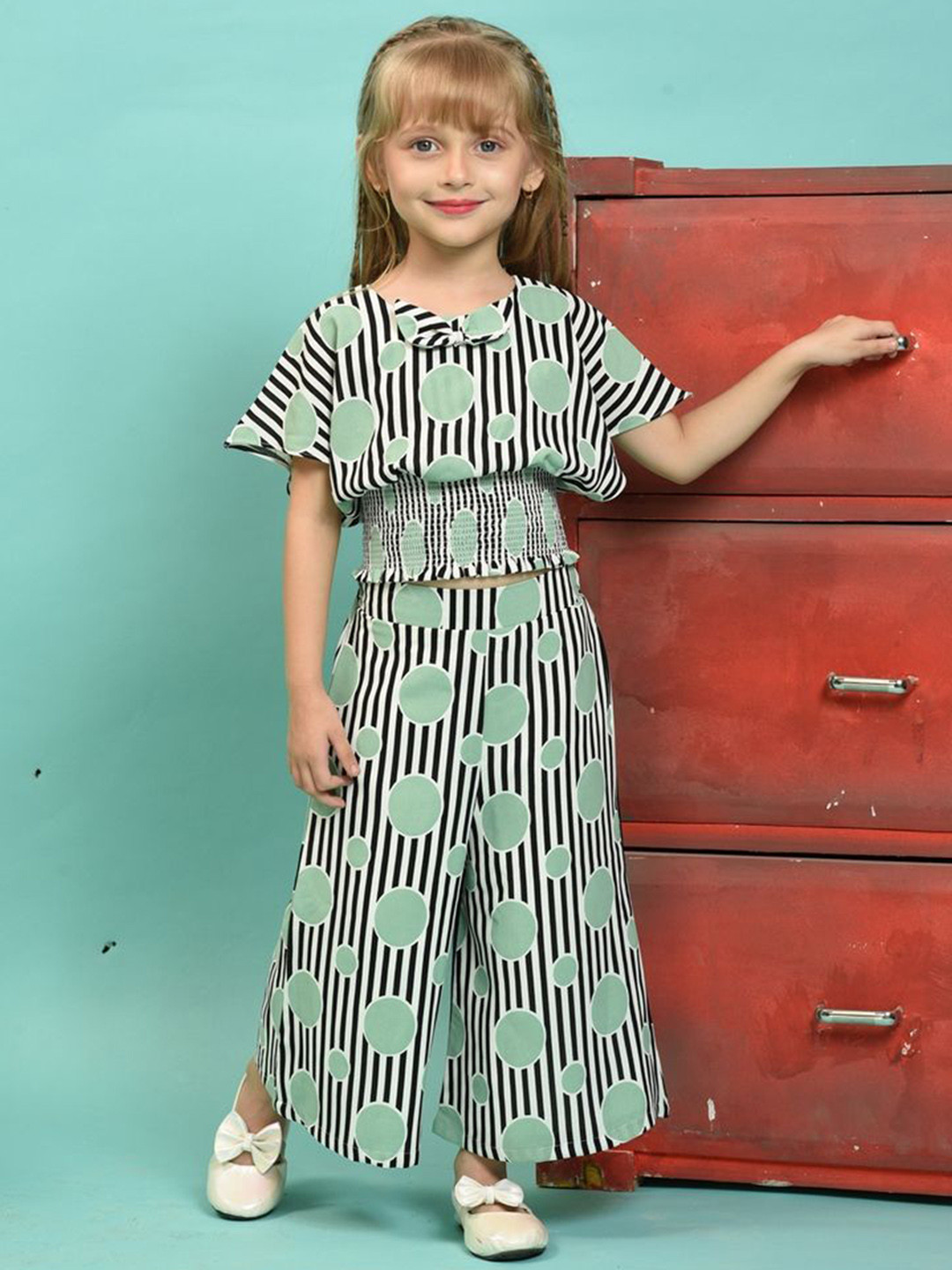 Be Kids Girls Striped Round Neck Smocked Waist Top & Palazzos