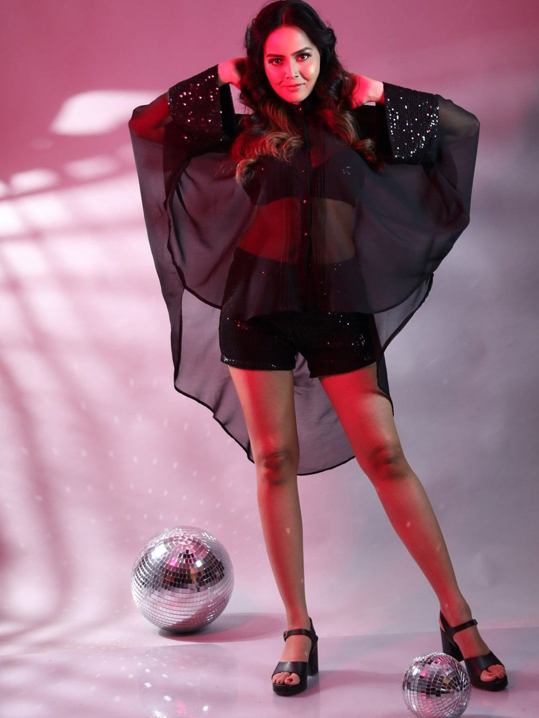 Ashtag Women Kimono Sleeve Sheer Drape top