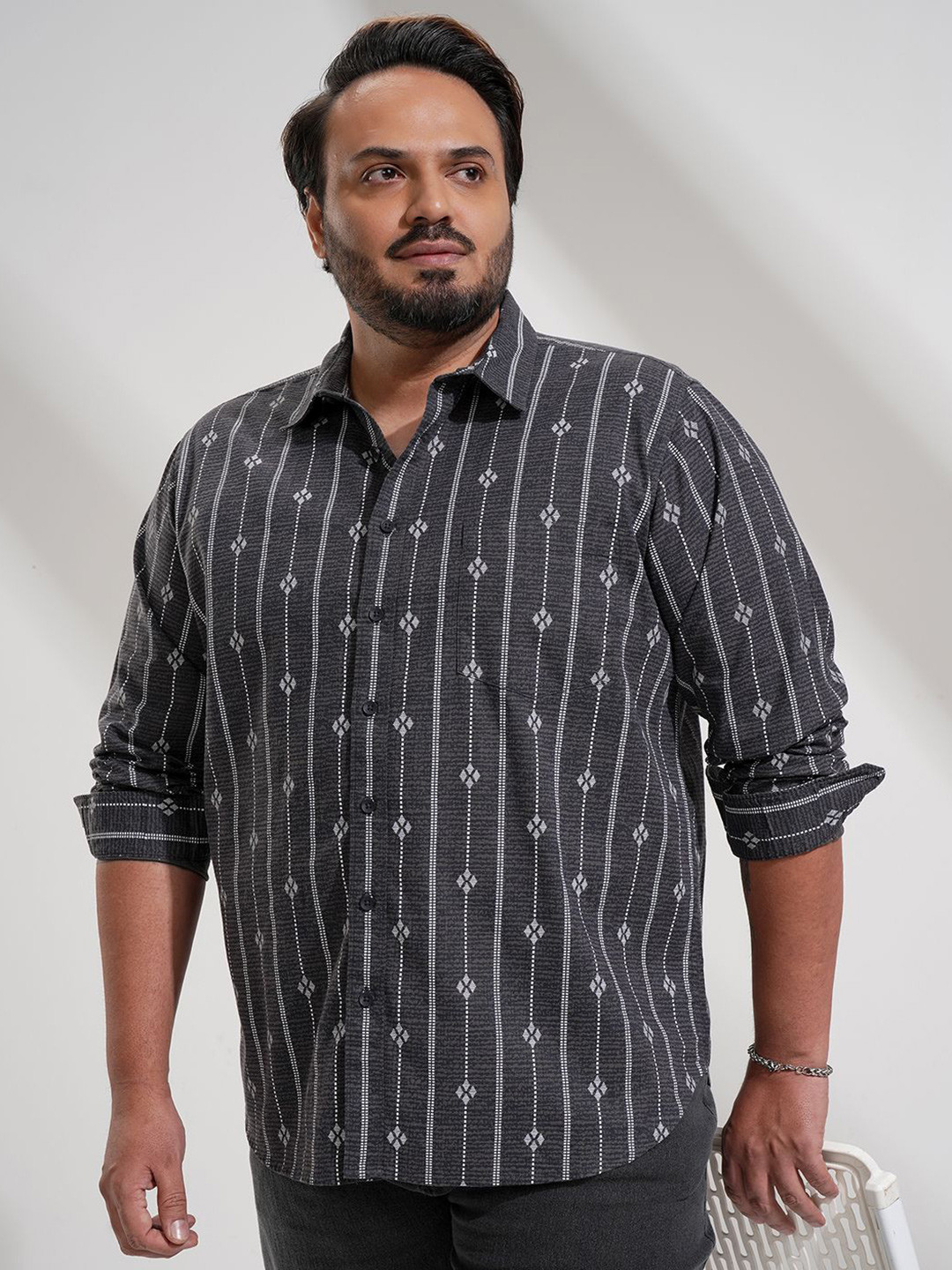 HIGHLANDER Men Comfort Relaxed Fit Floral Printed Cotton Casual Plus Size Shirt